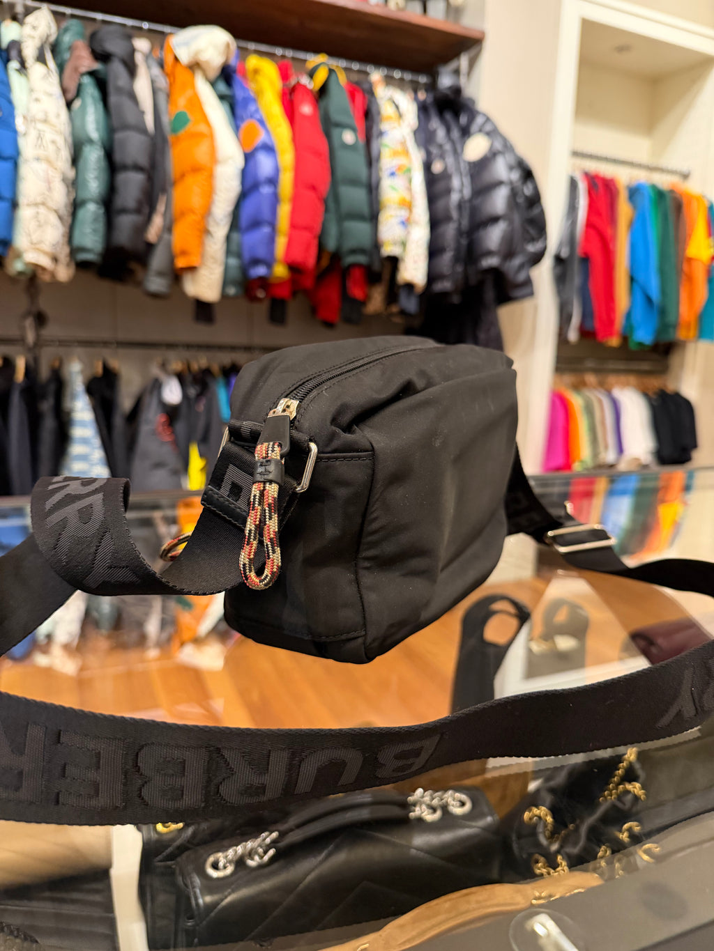 Black Burberry Nylon Camera / Crossbody Bag