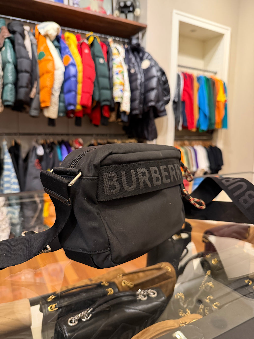 Black Burberry Nylon Camera / Crossbody Bag