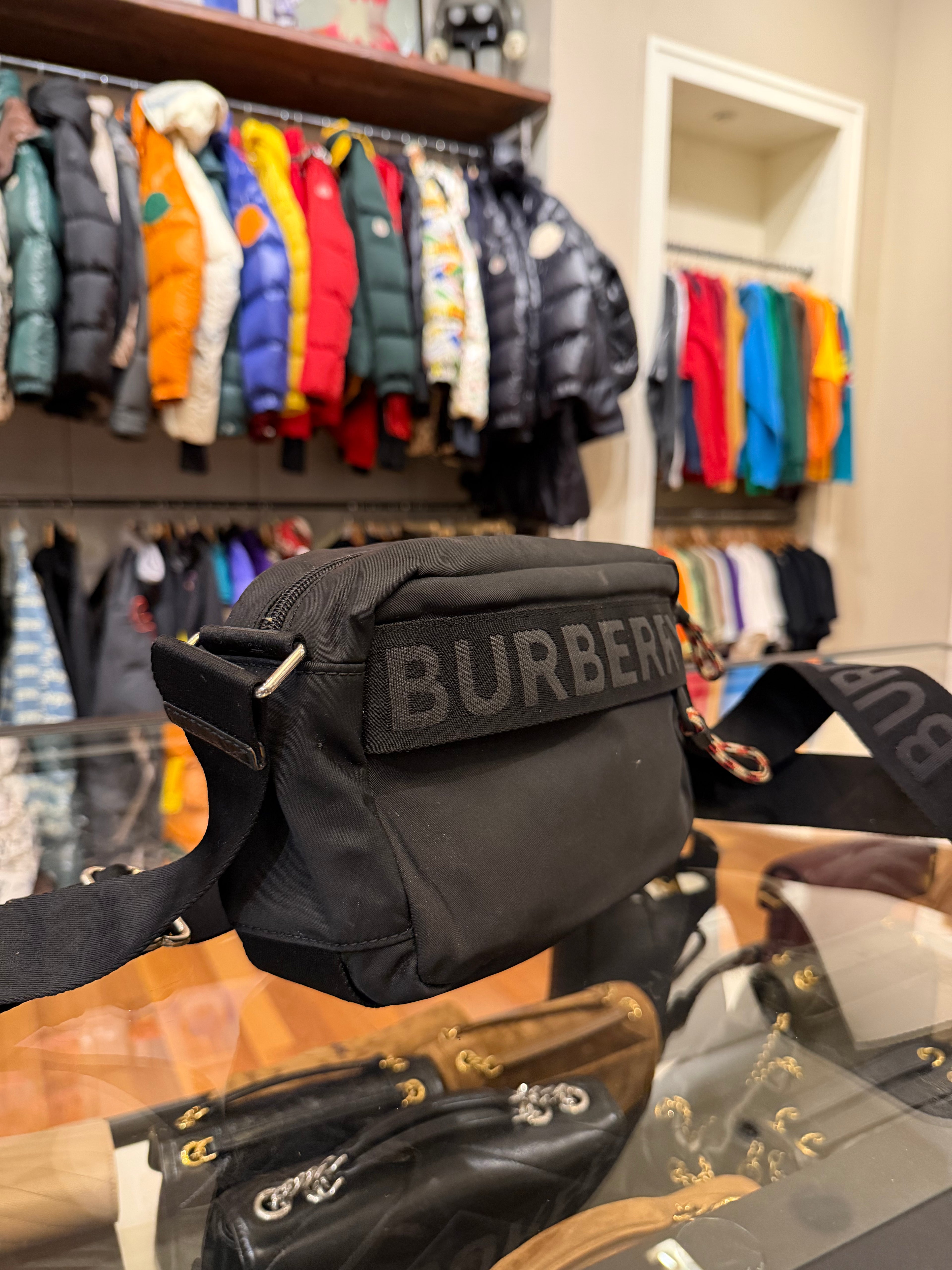 Black Burberry Nylon Camera / Crossbody Bag