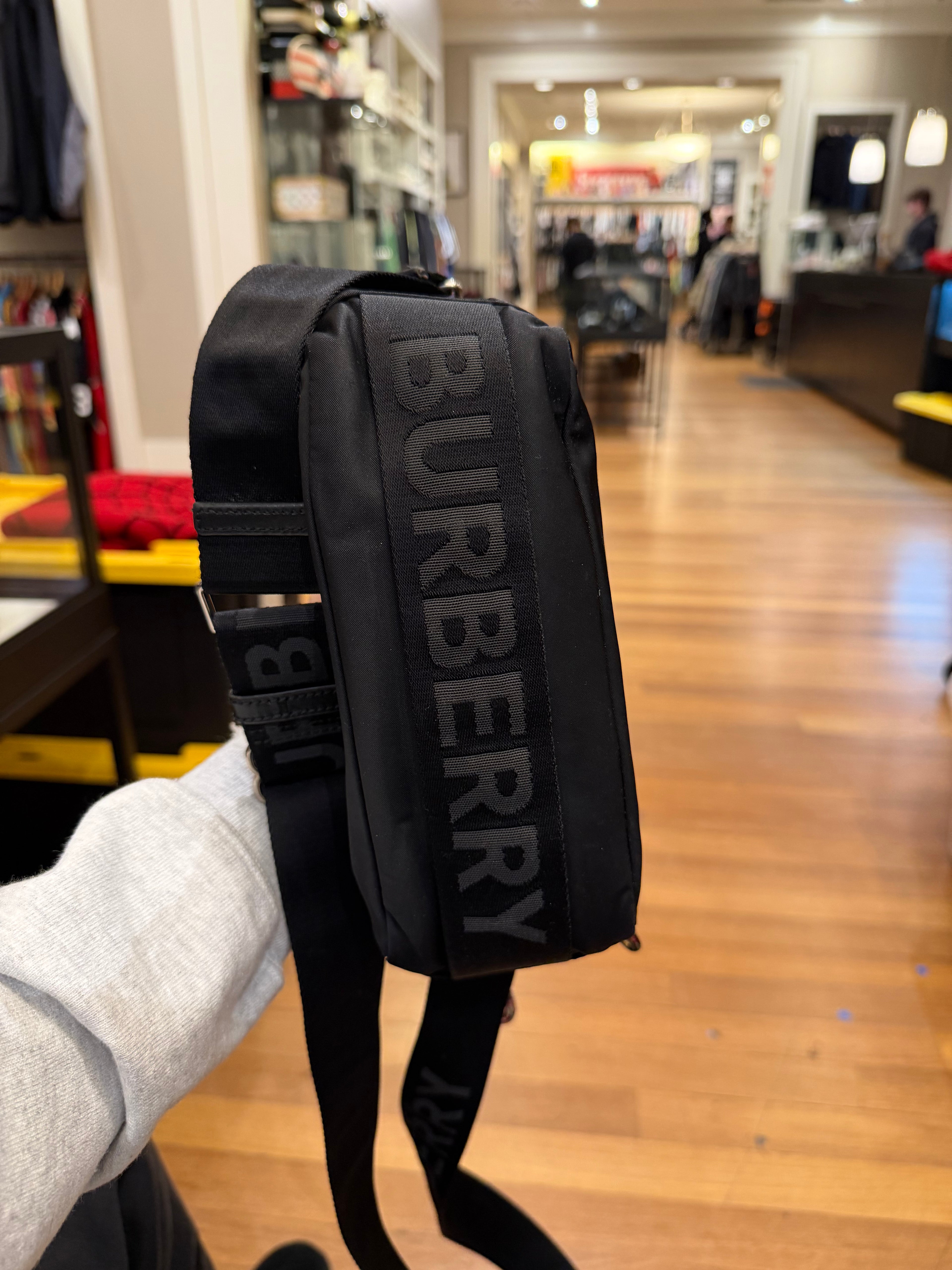 Black Burberry Nylon Camera / Crossbody Bag