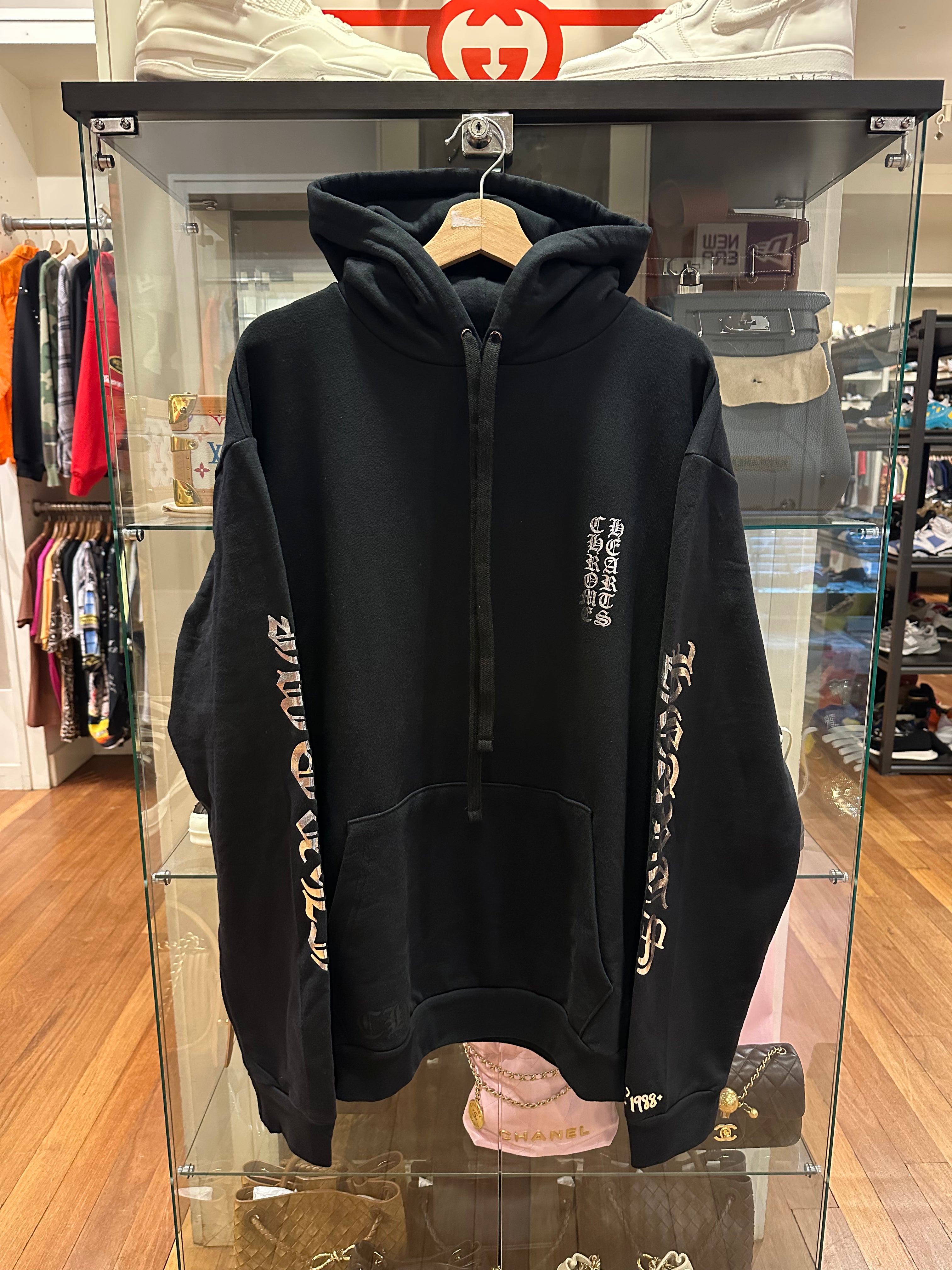 Chrome Hearts 1988 Silver Foil Vertical Logo Hoodie