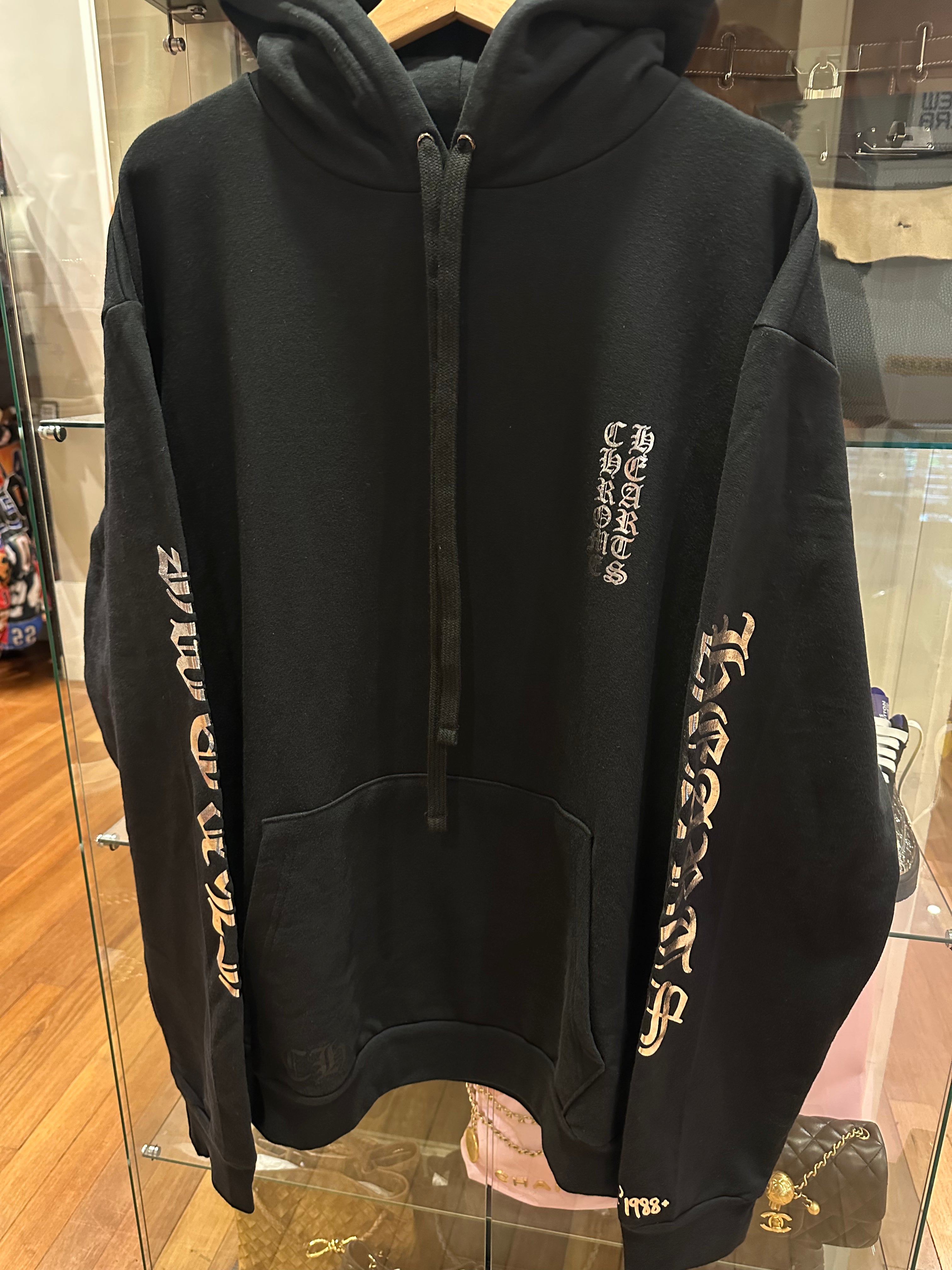 Chrome Hearts 1988 Silver Foil Vertical Logo Hoodie