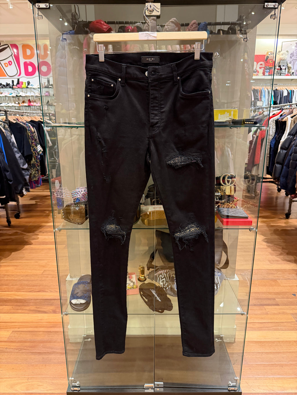 Amiri MX1 Distressed Skinny Jeans- Black/Bandana Patches