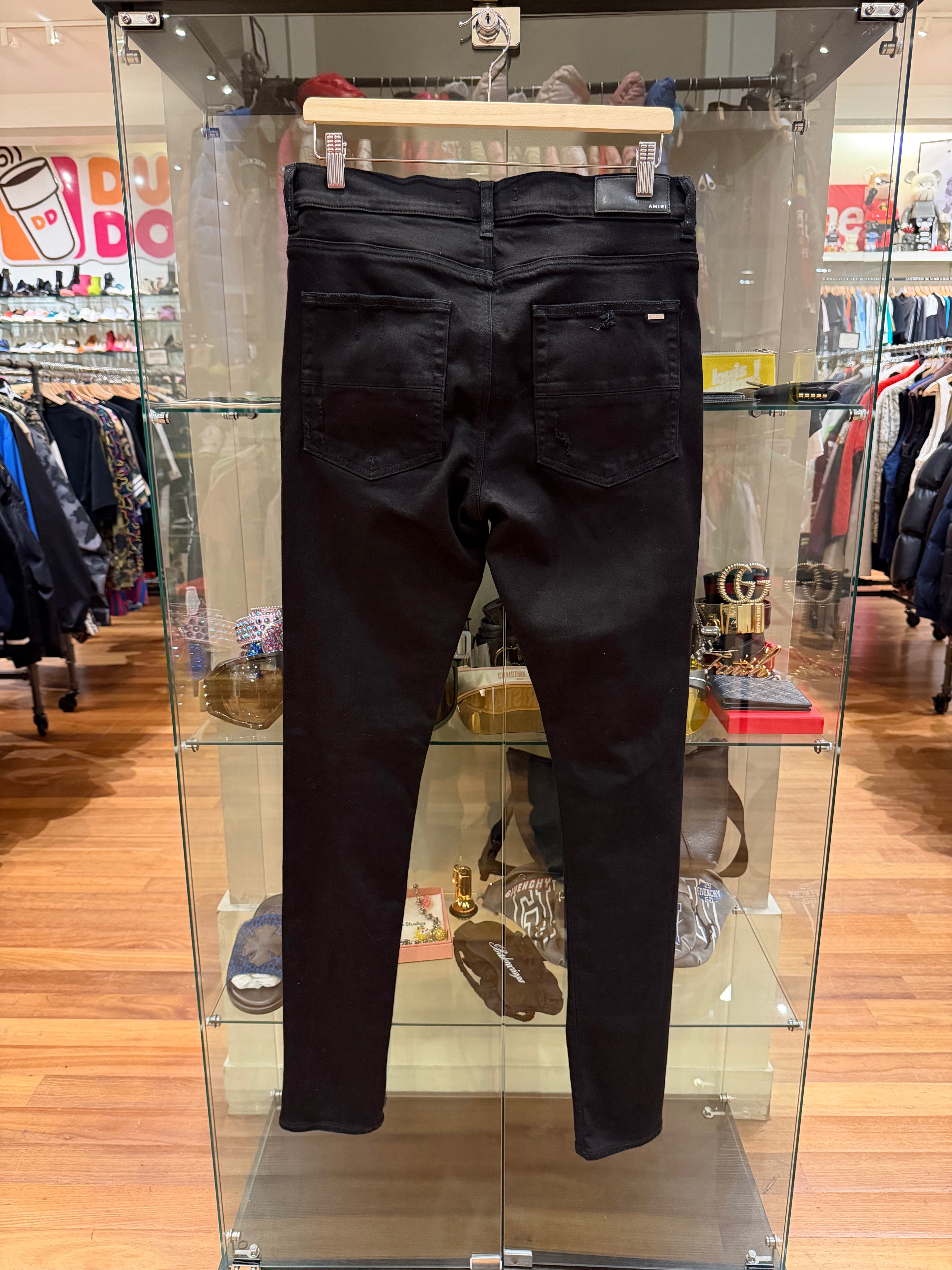 Amiri MX1 Distressed Skinny Jeans- Black/Bandana Patches