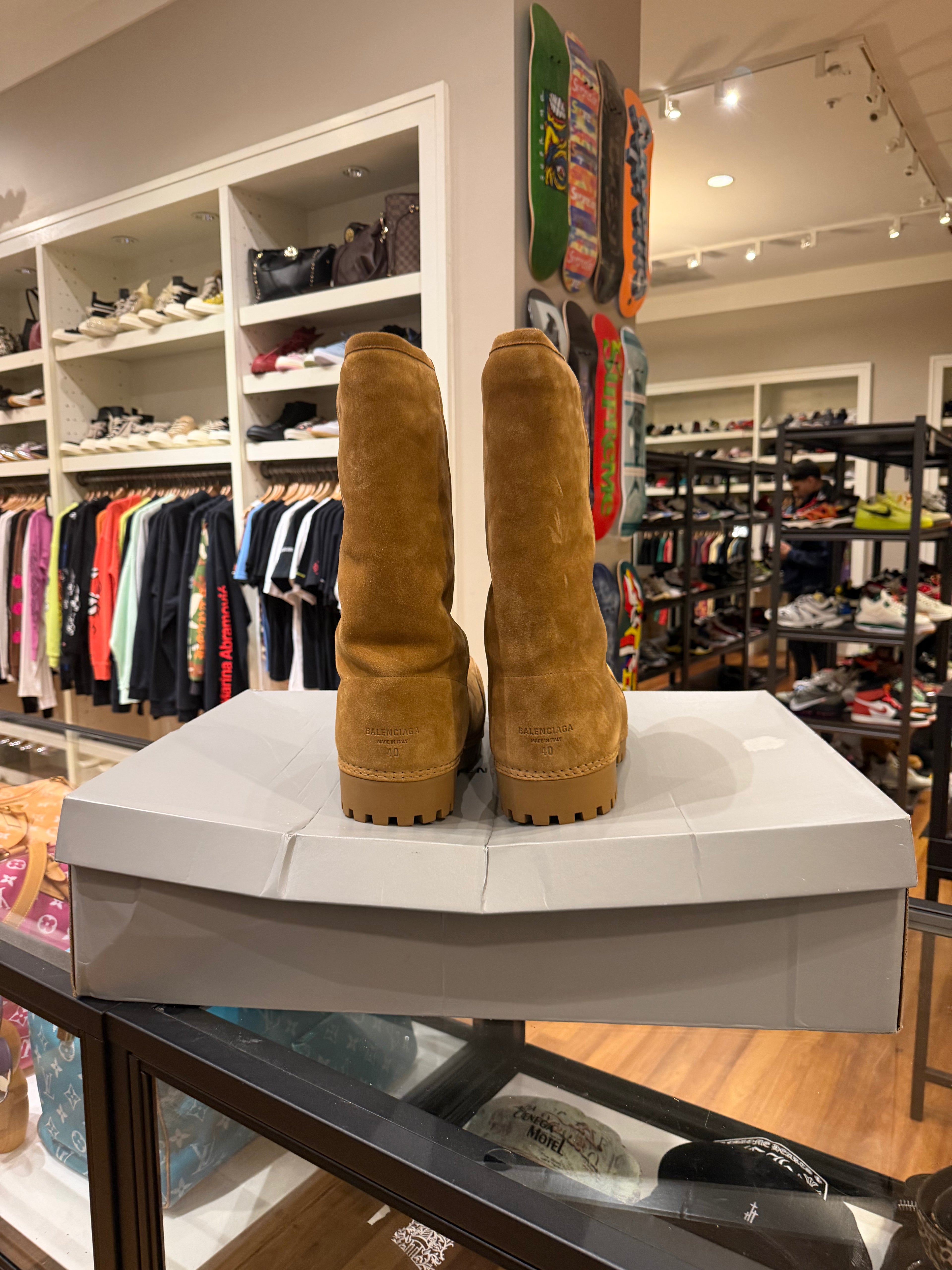Balenciaga Alaska Fur High Boots - Camel