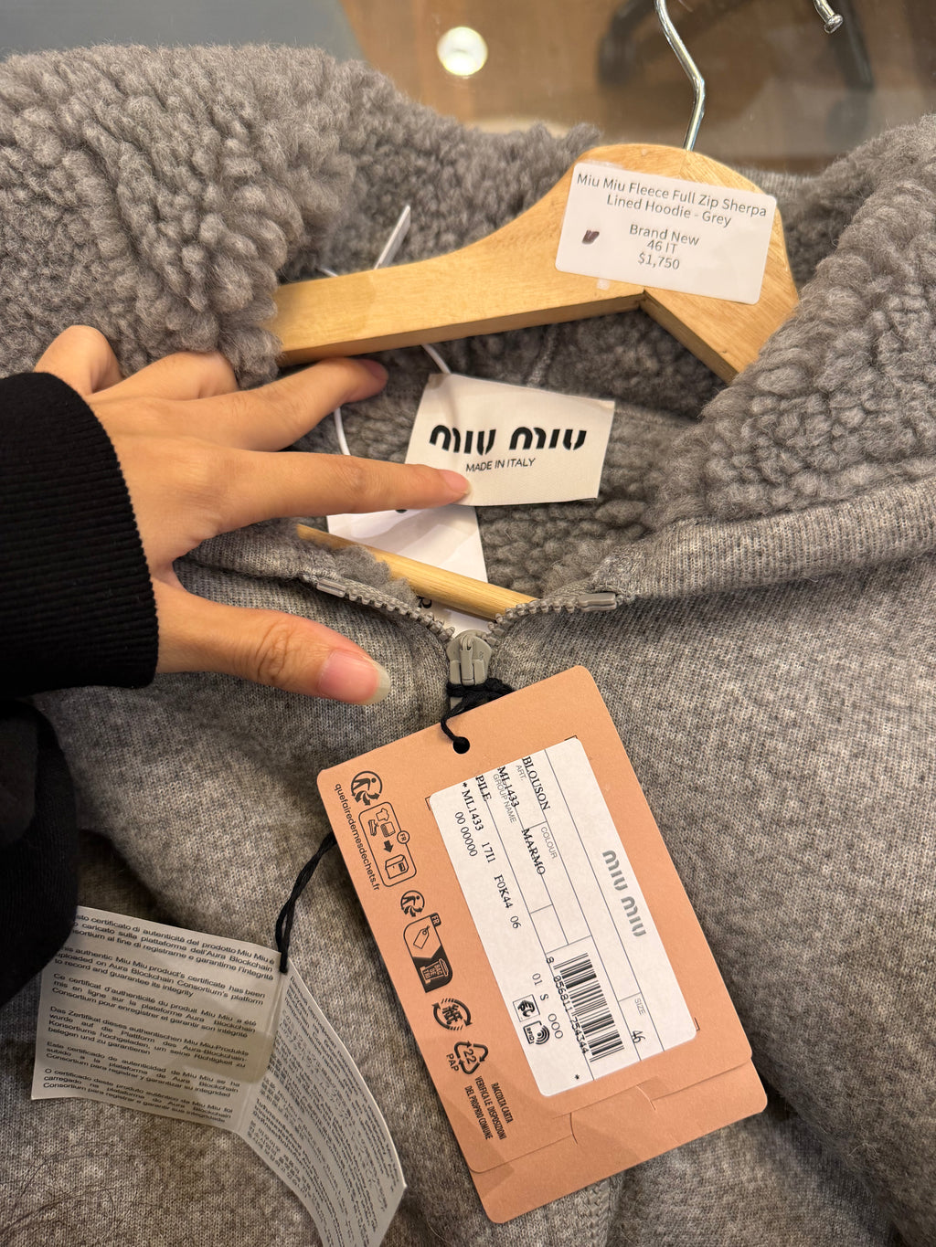 Miu Miu Fleece Full Zip Sherpa
Lined Hoodie