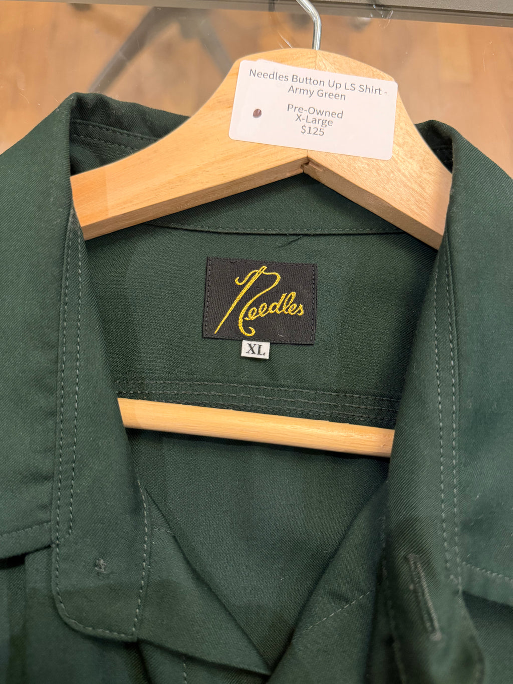 Needles Button Up LS Shirt -
Army Green