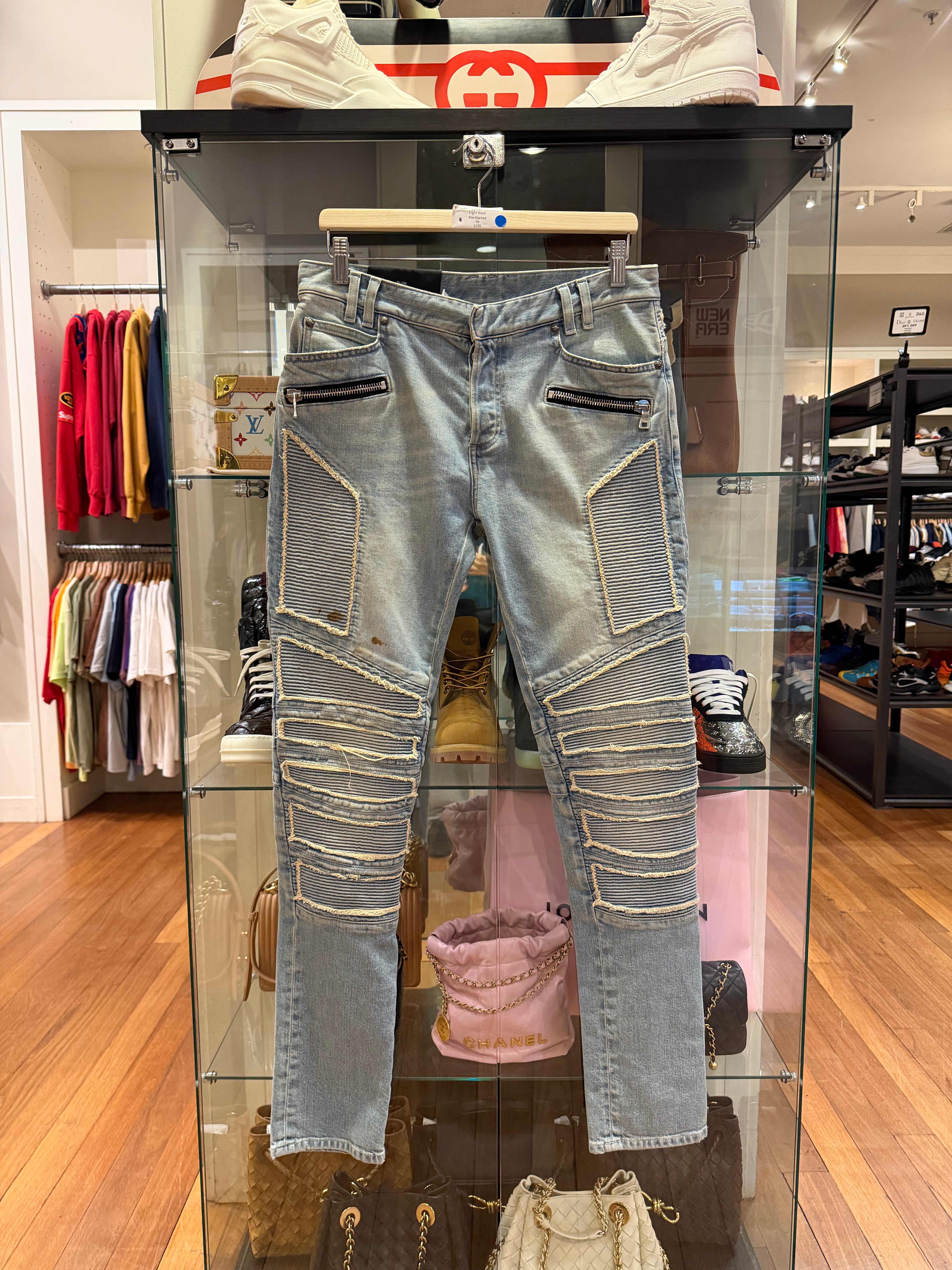 Balmain Ripped Biker Jeans -
Light Wash