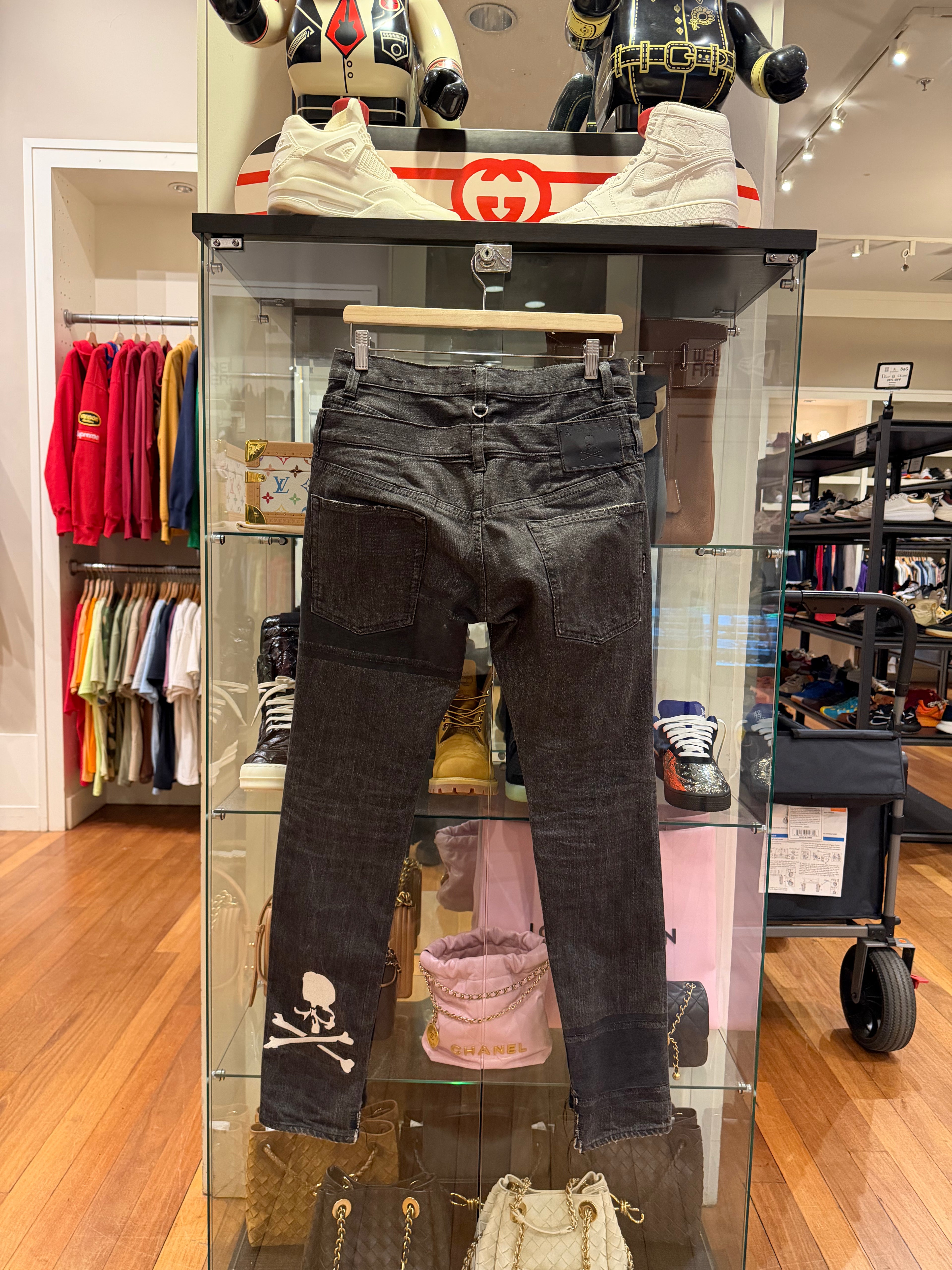Mastermind Double Waisted
Reworked Skull Motif Jeans -
Grey