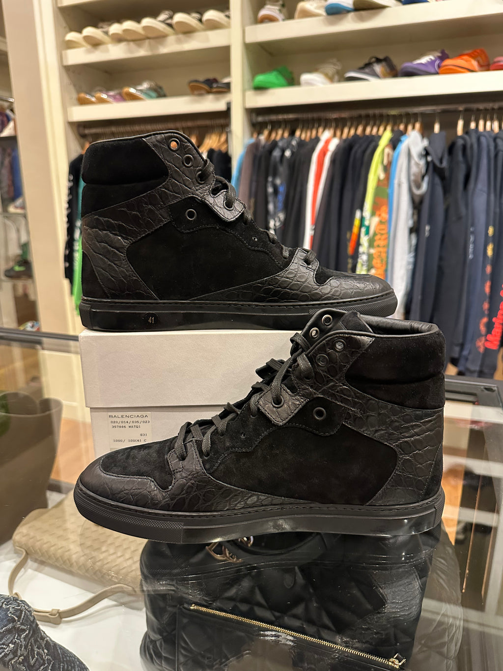 Balenciaga Crocodile Embossed Leather High Top Sneakers