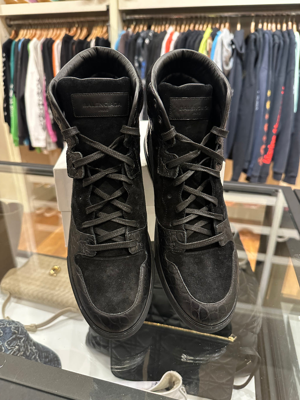 Balenciaga Crocodile Embossed Leather High Top Sneakers