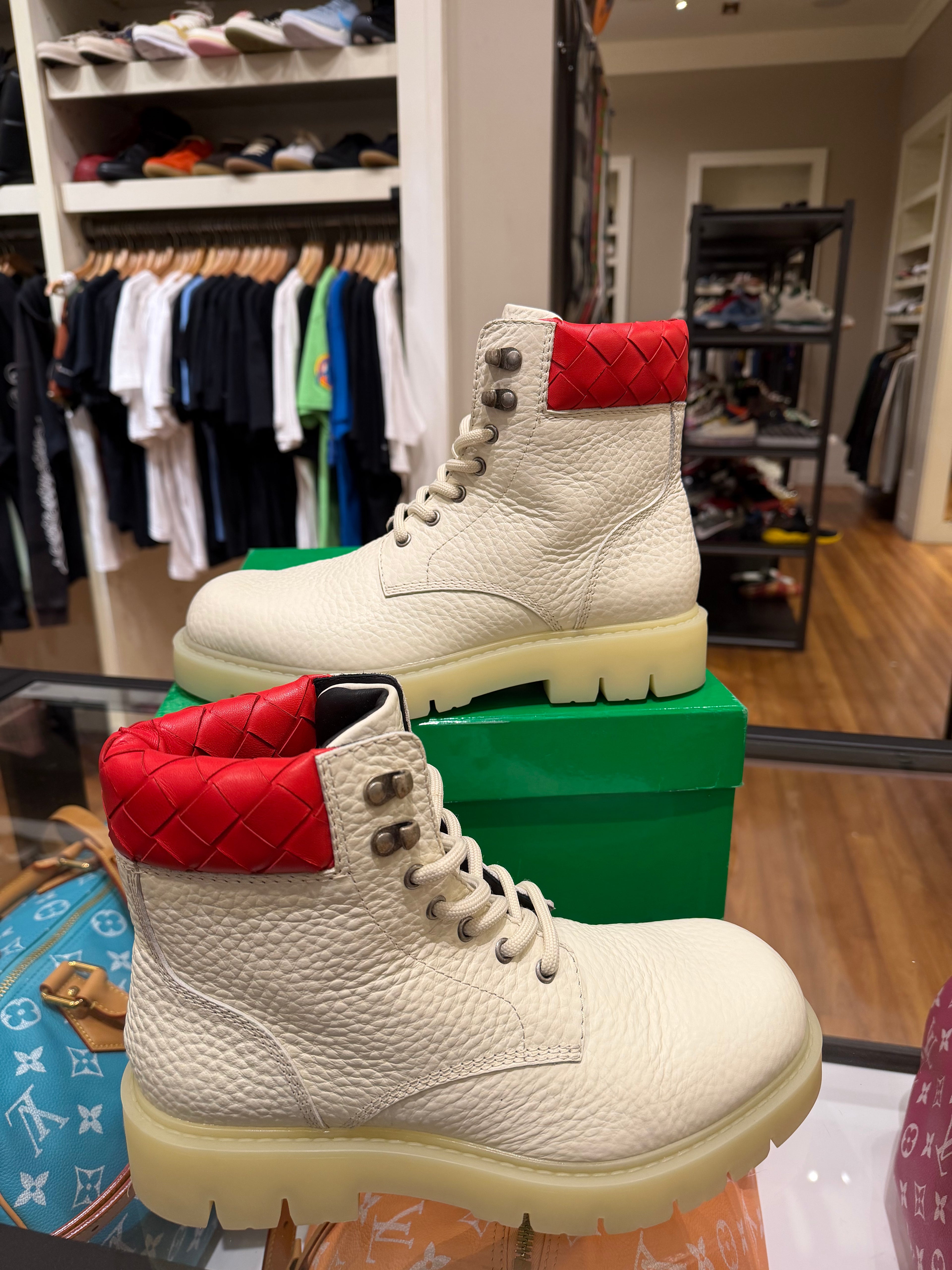Bottega Veneta Haddock Lace Up Ankle Boots-White