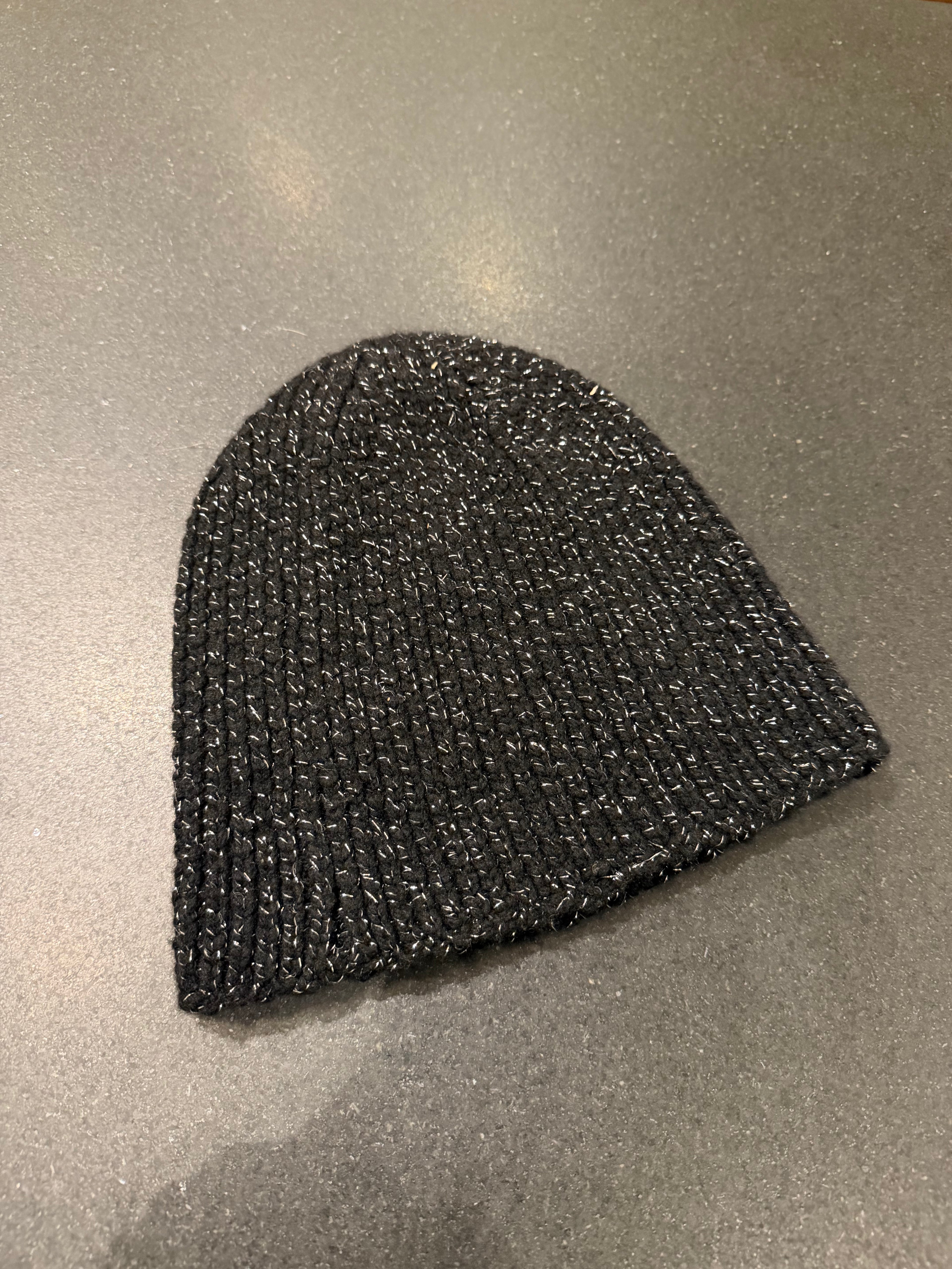 Chanel Silver Metallic Cashmere Beanie - Black