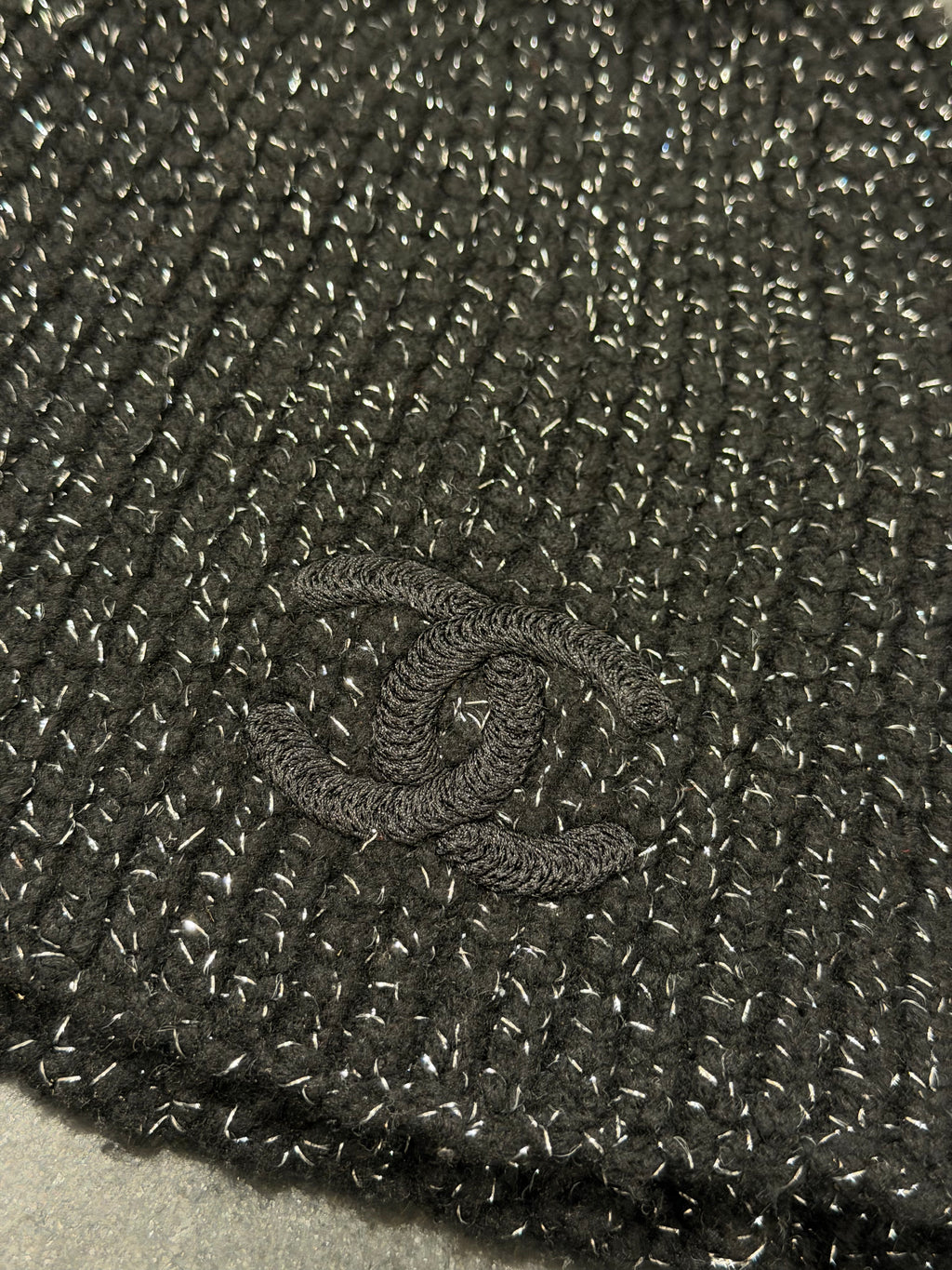 Chanel Silver Metallic Cashmere Beanie - Black