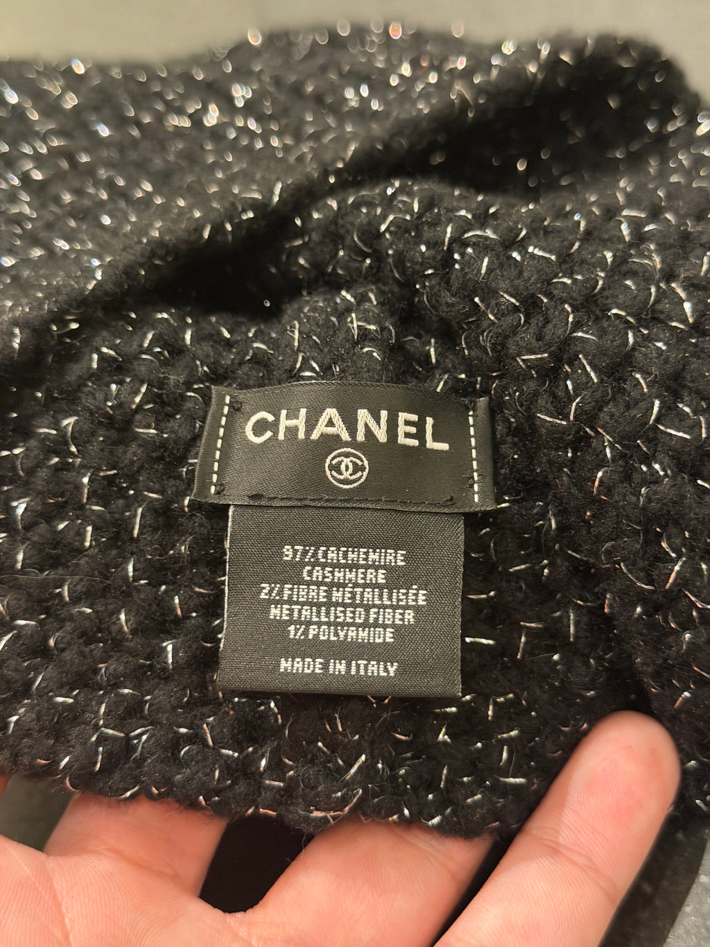 Chanel Silver Metallic Cashmere Beanie - Black
