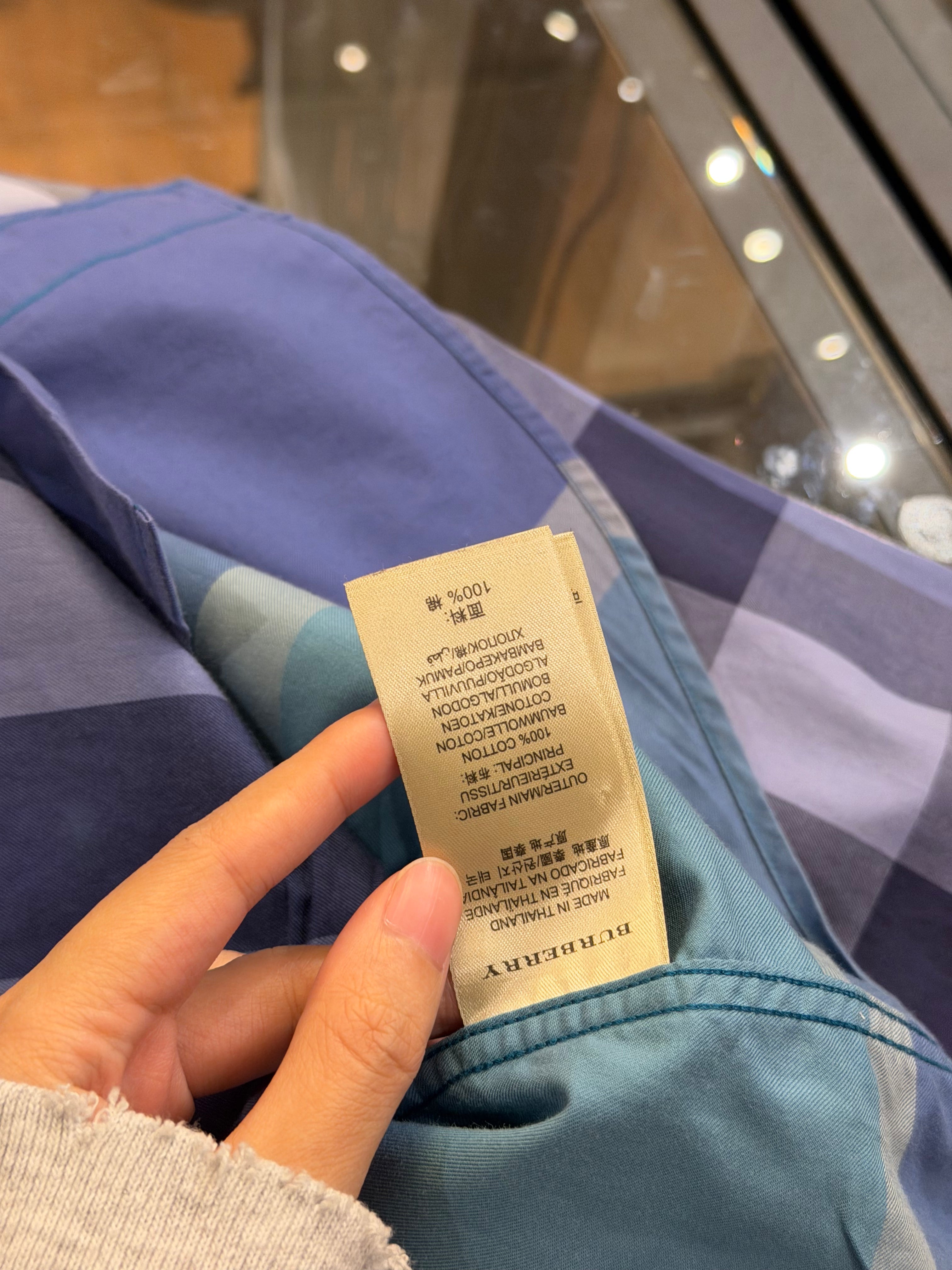 Burberry Brit Plaid Button
Down T-Shirt - Blue