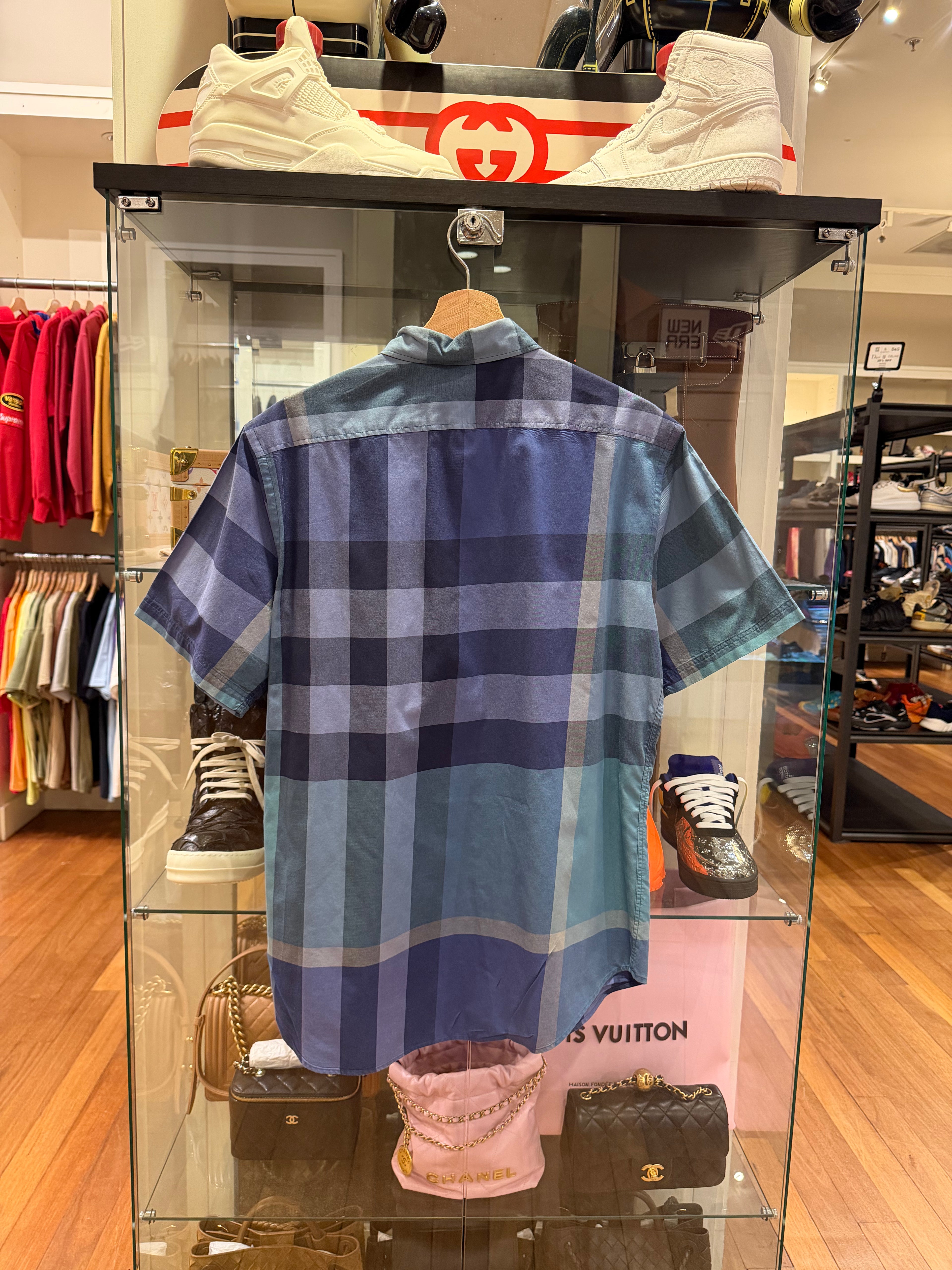Burberry Brit Plaid Button
Down T-Shirt - Blue