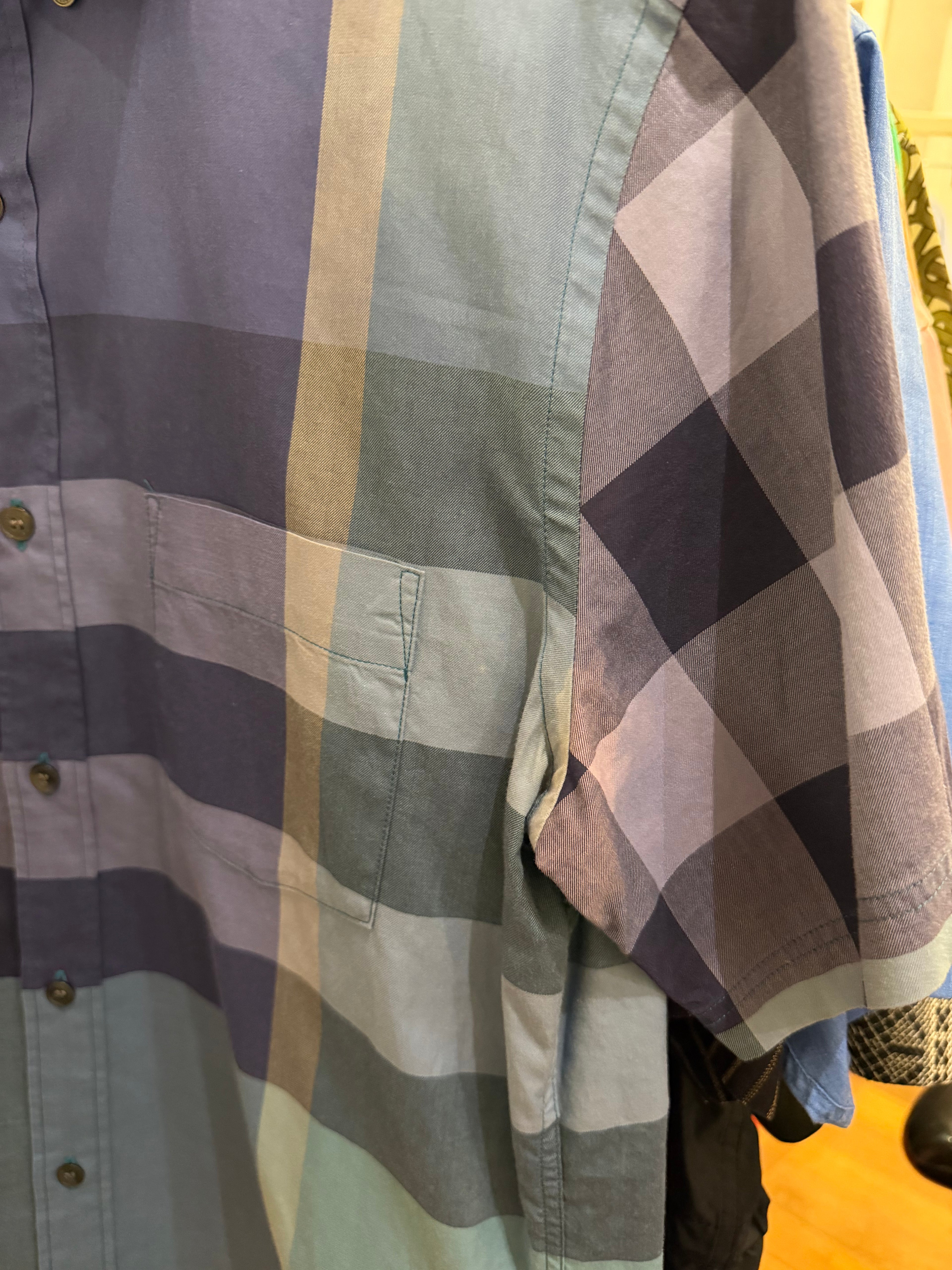 Burberry Brit Plaid Button
Down T-Shirt - Blue