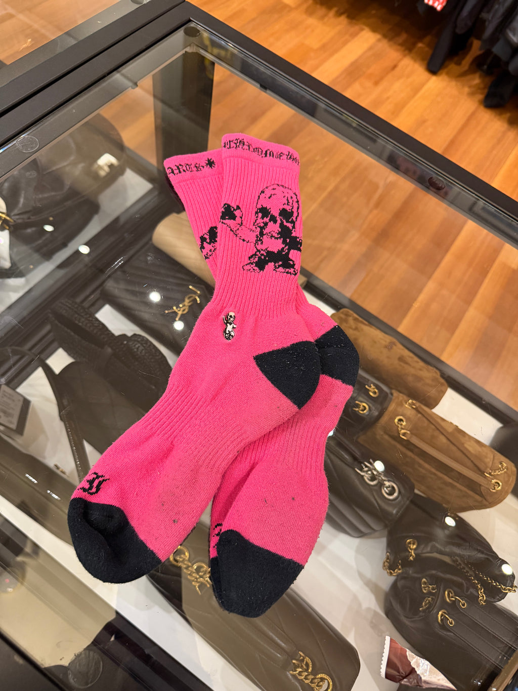 Chrome Hearts x Joe Foti FOTI neon pink graphic crew socks