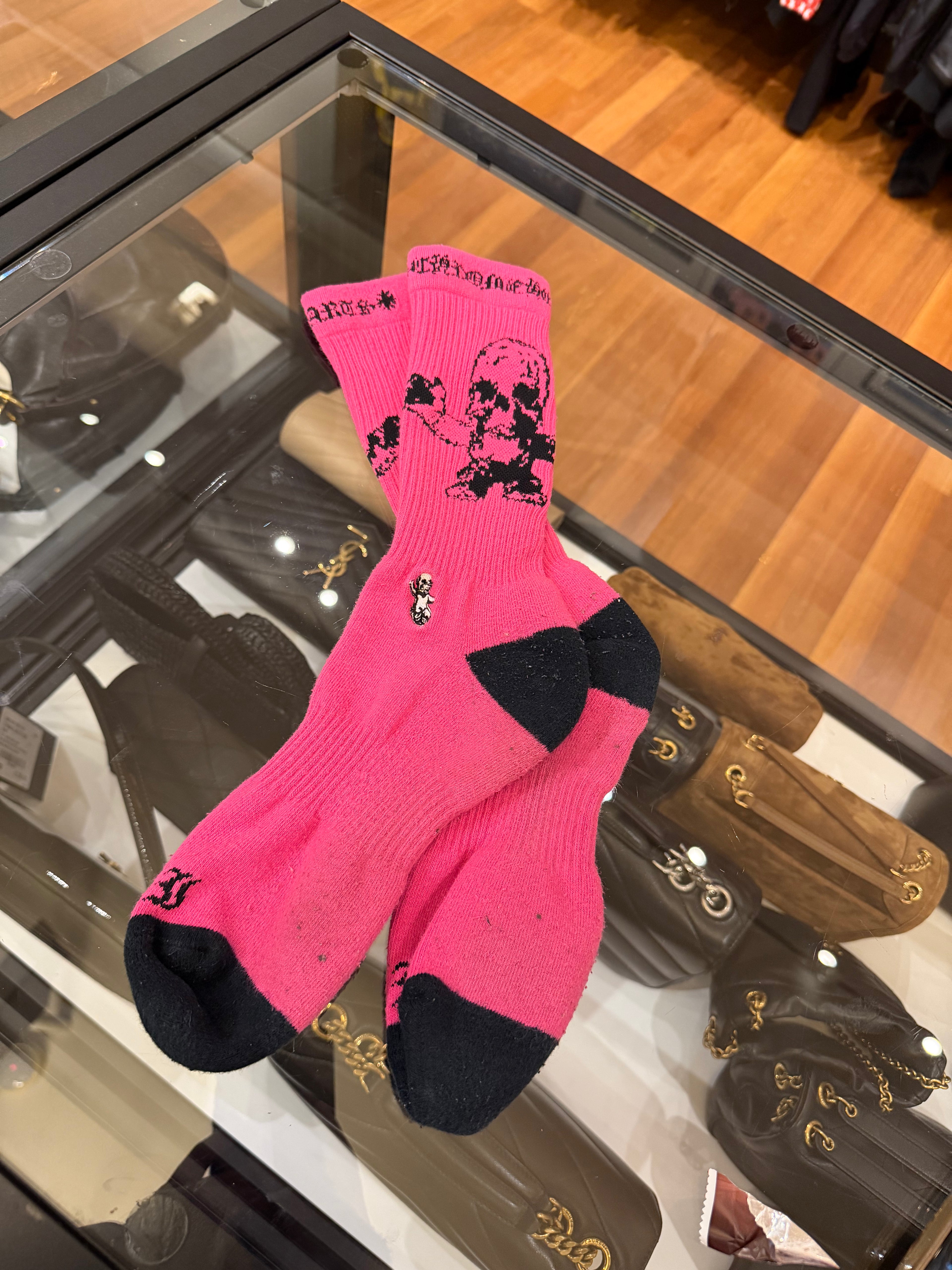Chrome Hearts x Joe Foti FOTI neon pink graphic crew socks