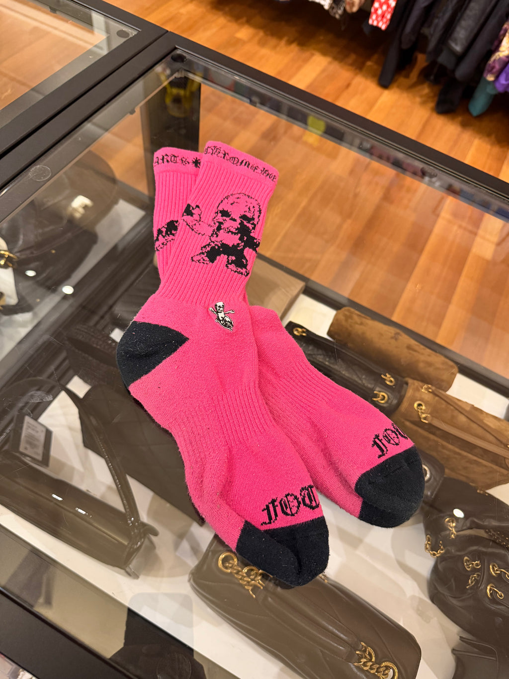 Chrome Hearts x Joe Foti FOTI neon pink graphic crew socks