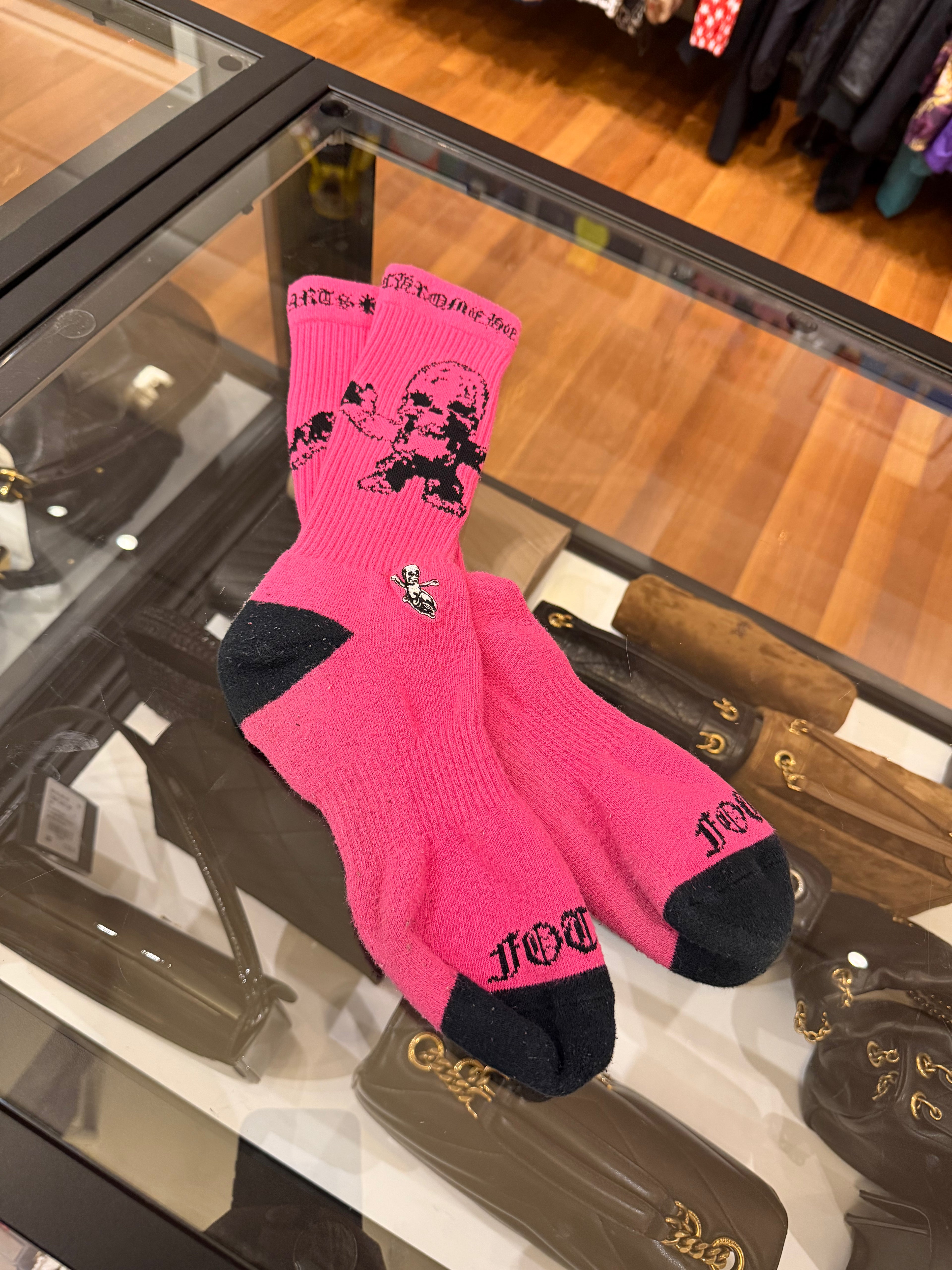 Chrome Hearts x Joe Foti FOTI neon pink graphic crew socks