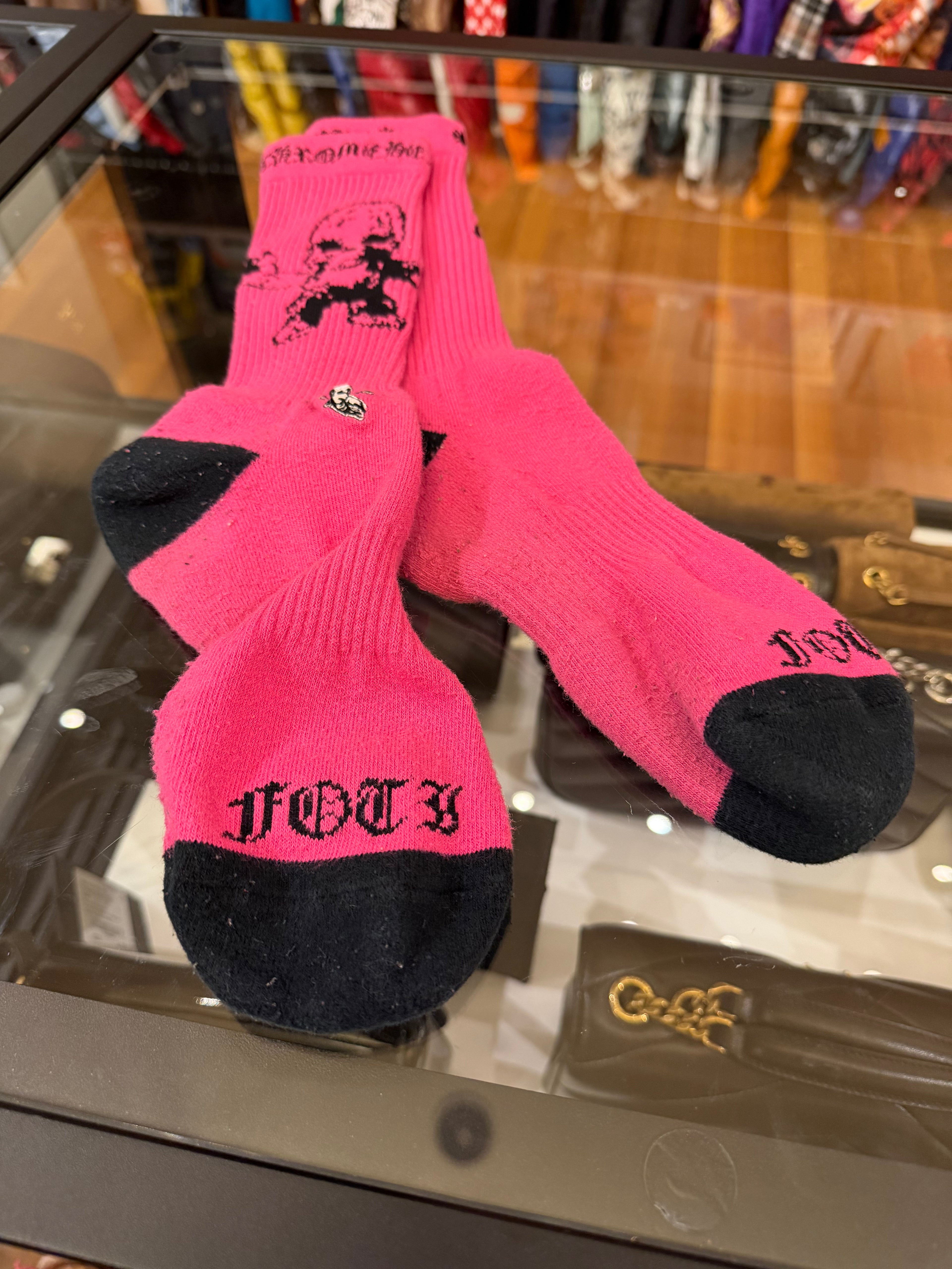 Chrome Hearts x Joe Foti FOTI neon pink graphic crew socks