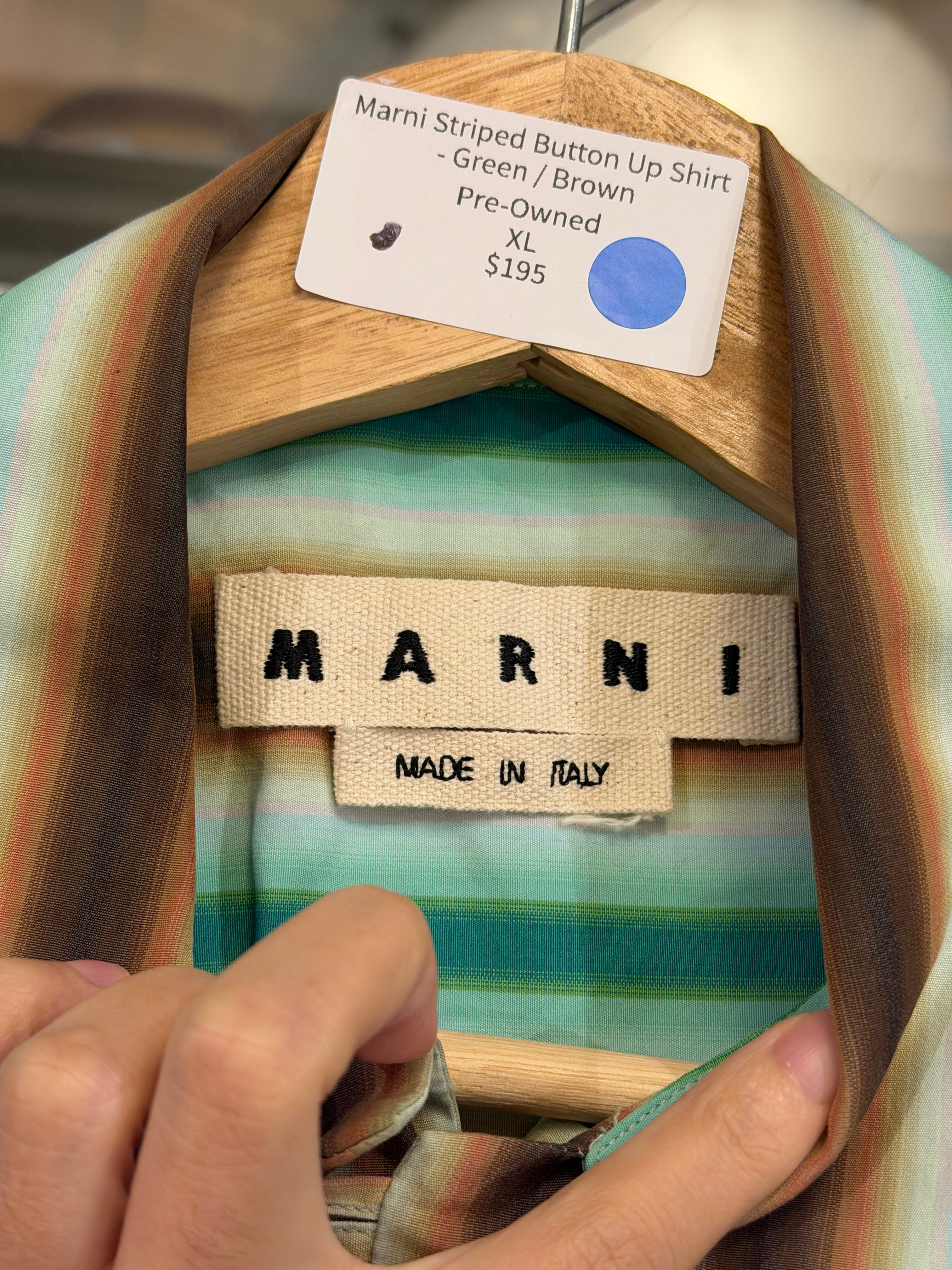Marni Striped Button Up Shirt
- Green / Brown
