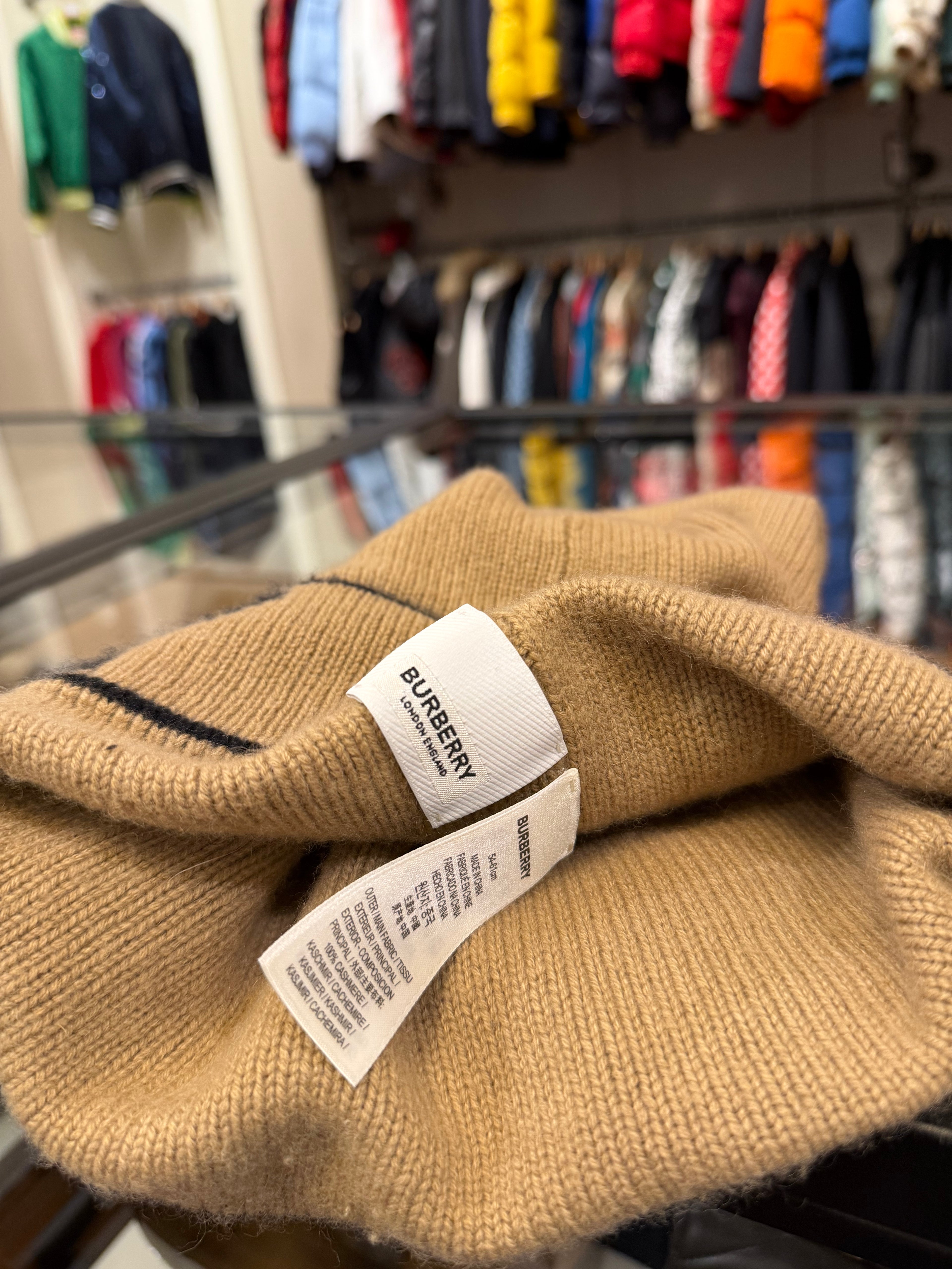 Burberry Logo Intarsia Cashmere Beanie- Camel