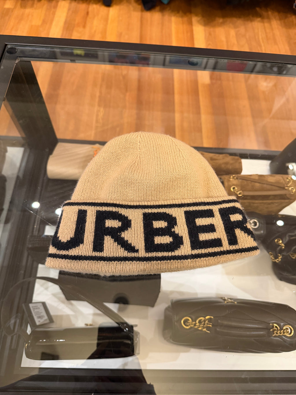 Burberry Logo Intarsia Cashmere Beanie- Camel