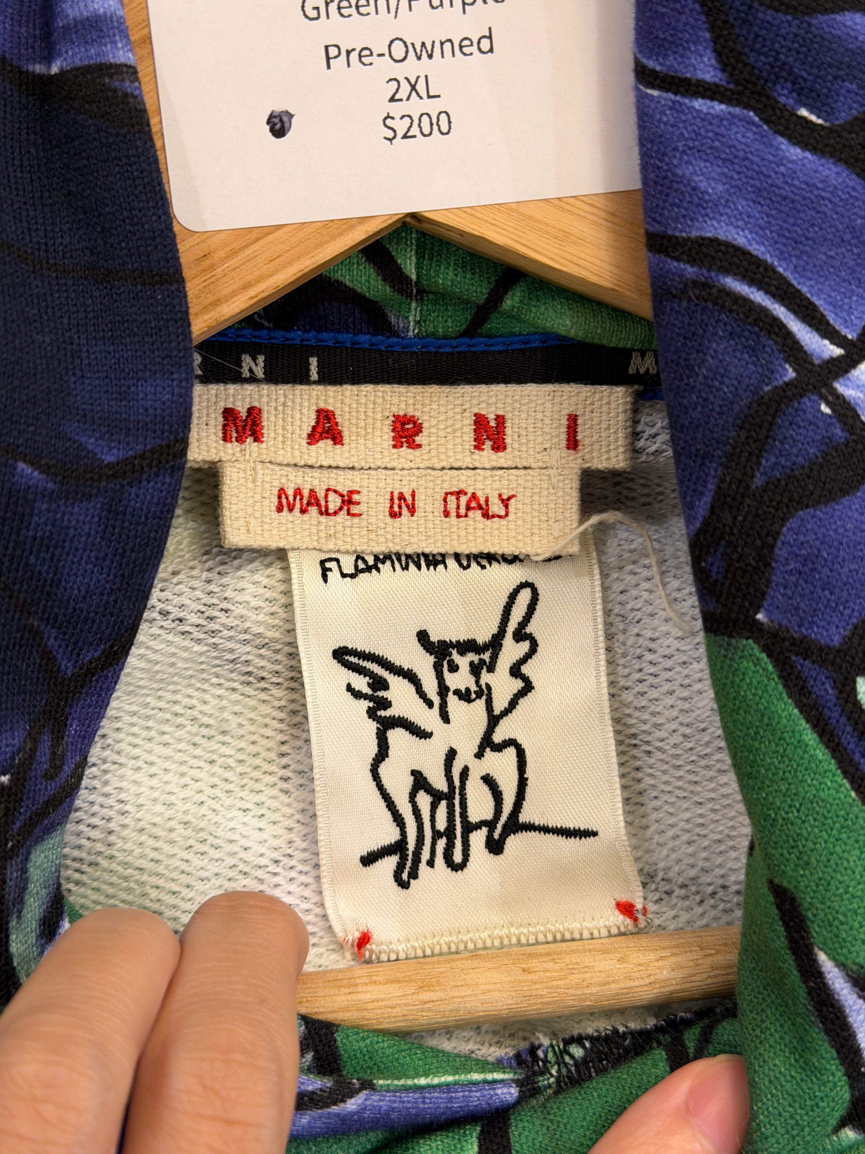 Marni Printed Cotton Hoodie -
Green/Purple