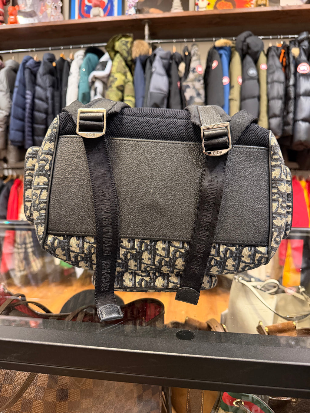 Dior Oblique Jacquard Saddle Bag - Beige/Black Canvas