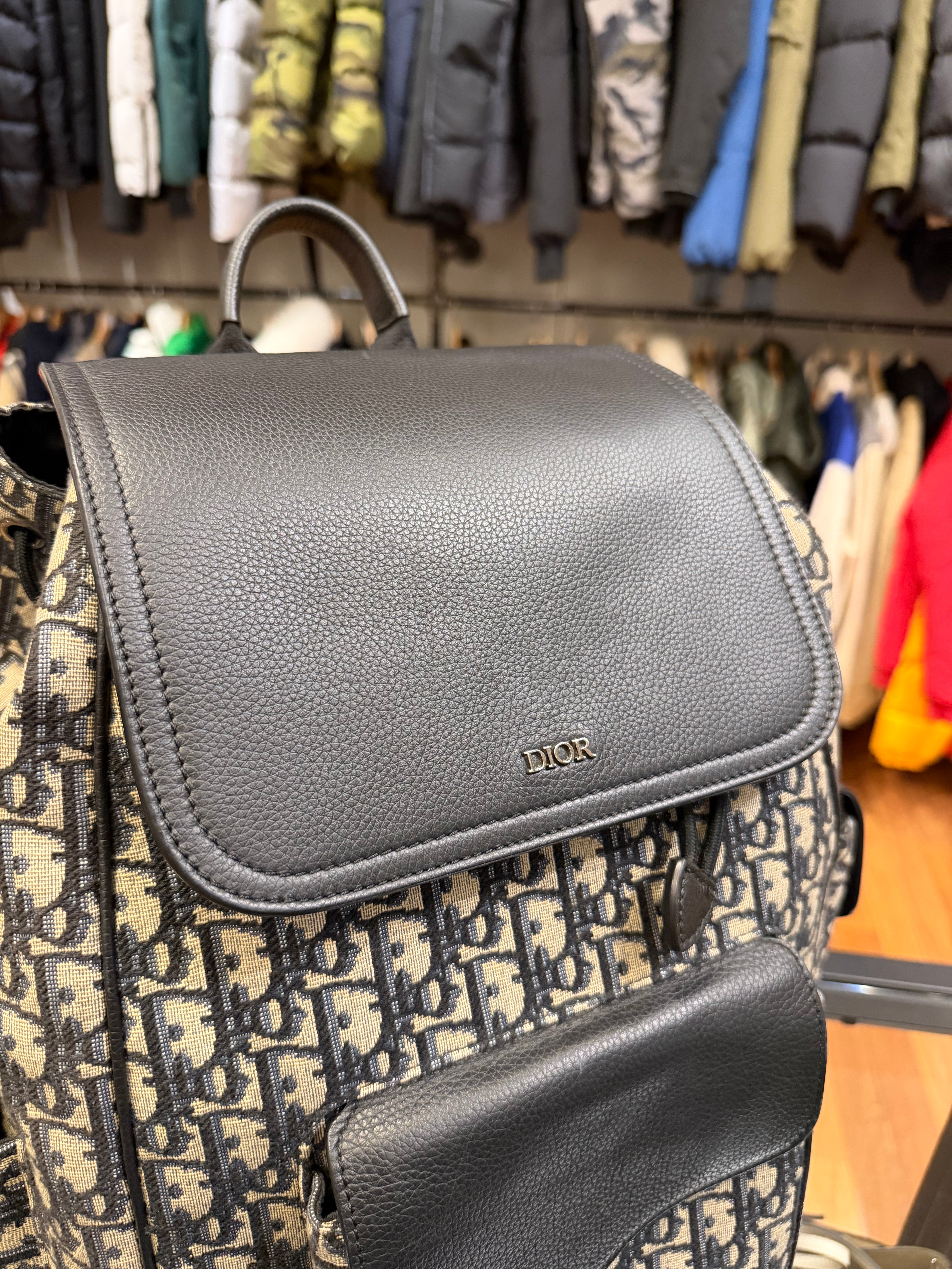 Dior Oblique Jacquard Saddle Bag - Beige/Black Canvas