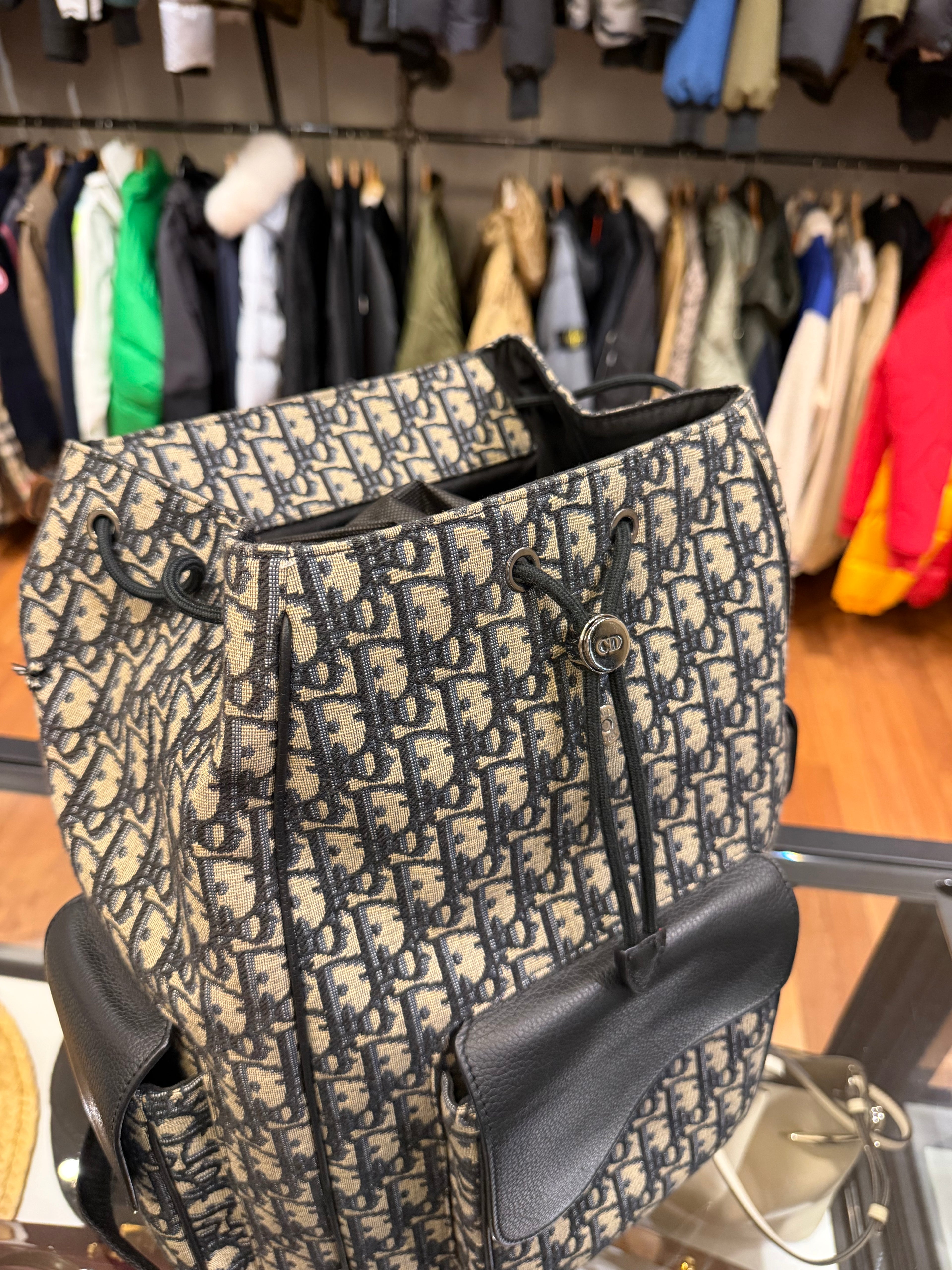 Dior Oblique Jacquard Saddle Bag - Beige/Black Canvas