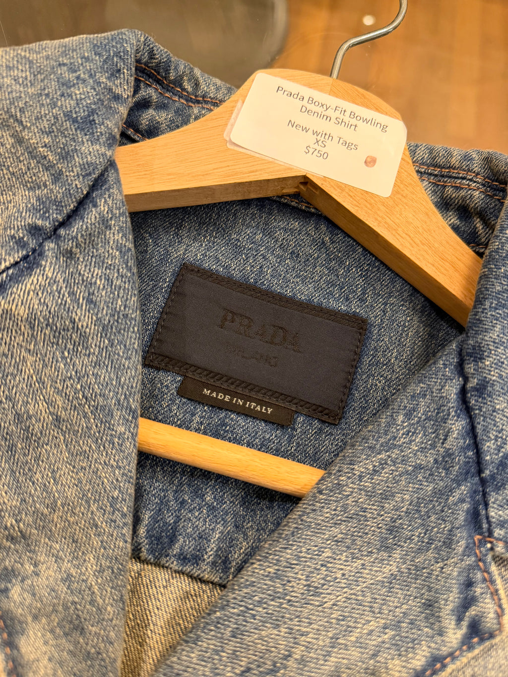 Prada Boxy-Fit Bowling
Denim Shirt