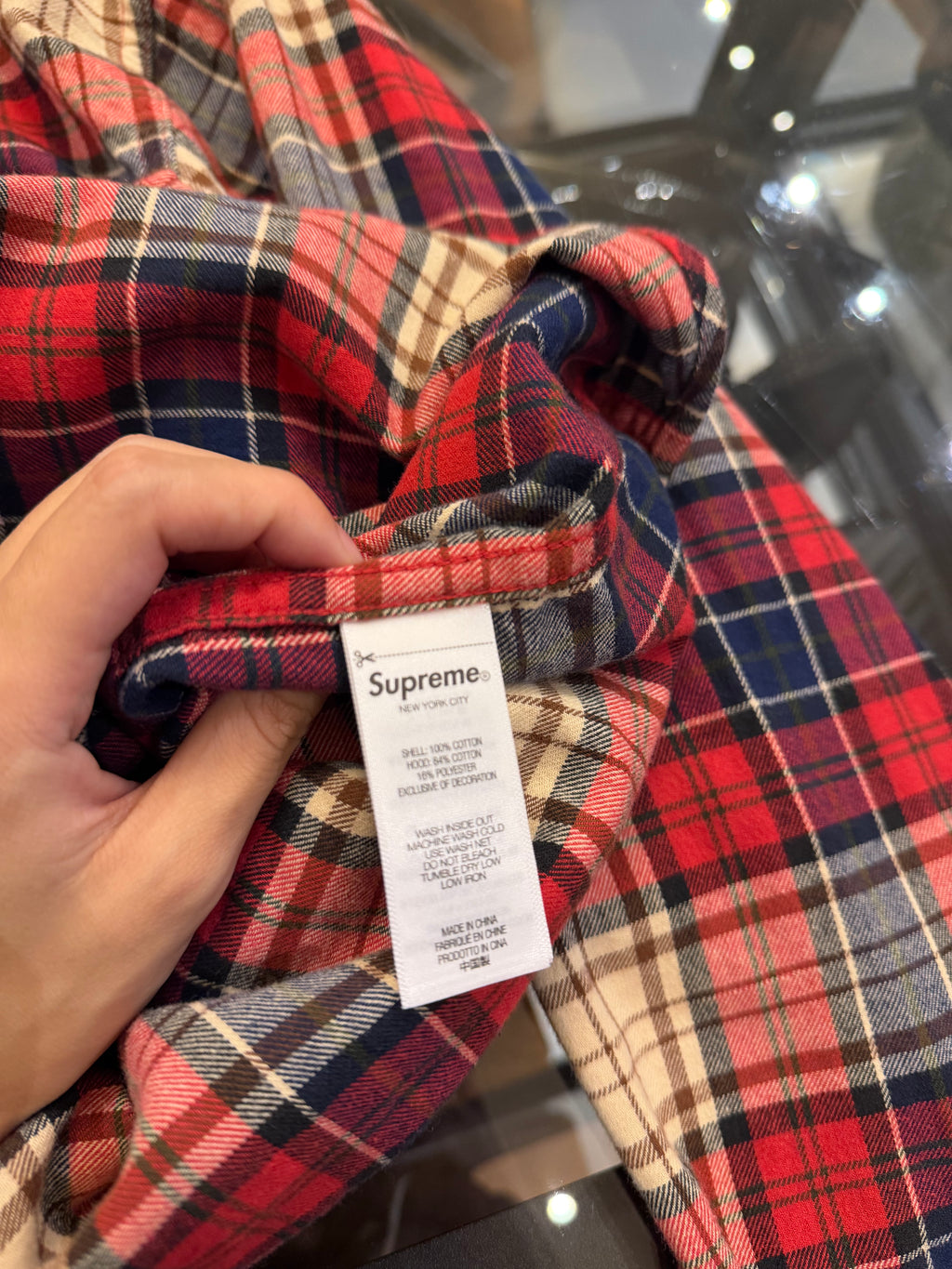 Supreme Applique Logo
Hooded Flannel Shirt - Red