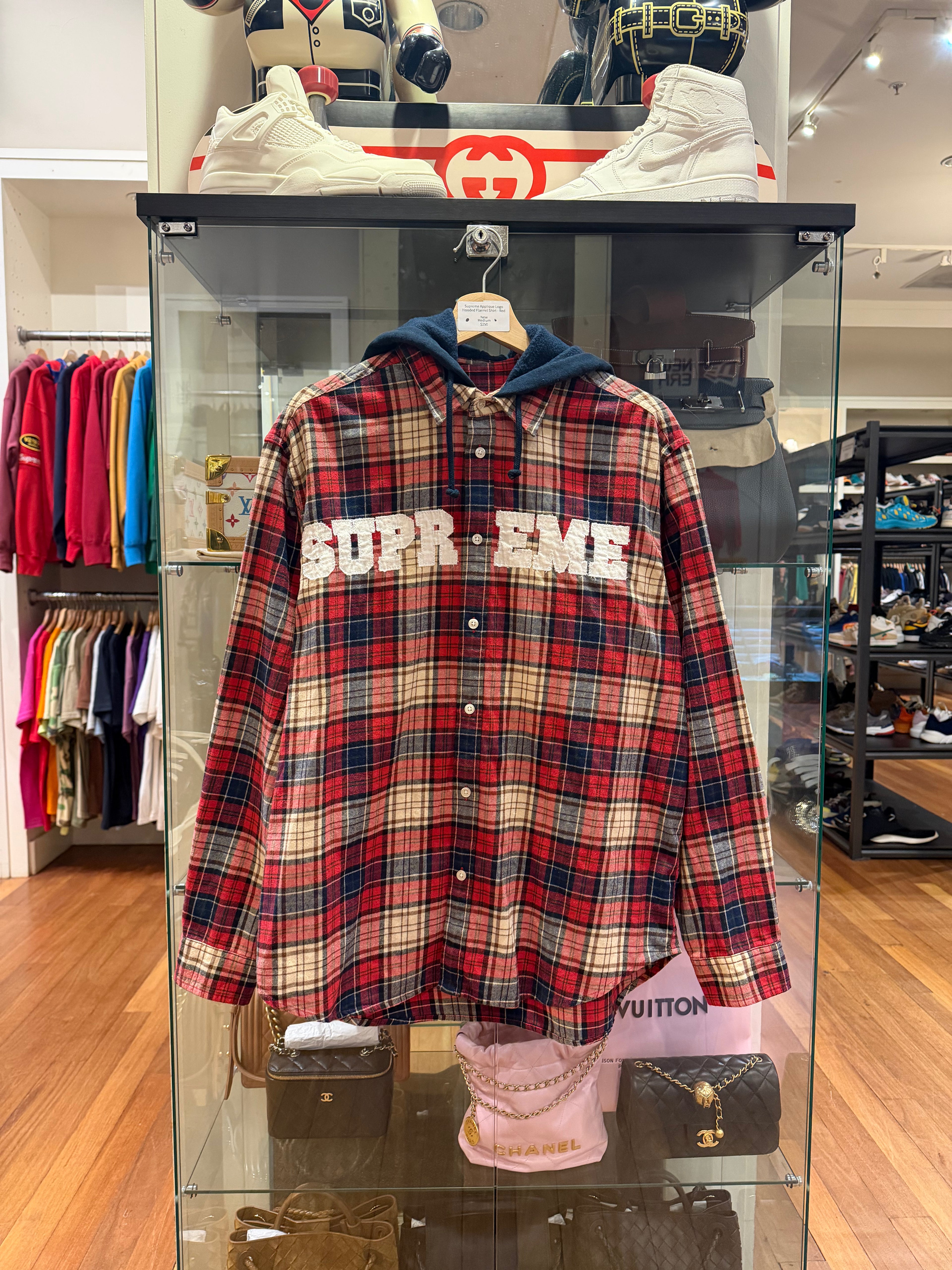 Supreme Applique Logo
Hooded Flannel Shirt - Red