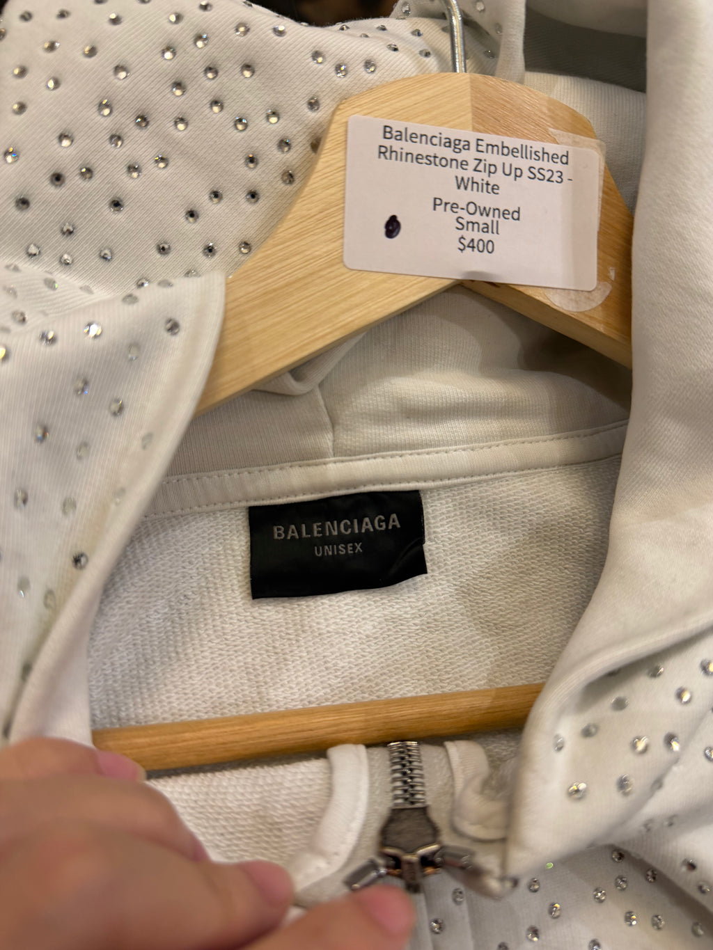 Balenciaga Embellished
Rhinestone Zip Up SS23 -
White