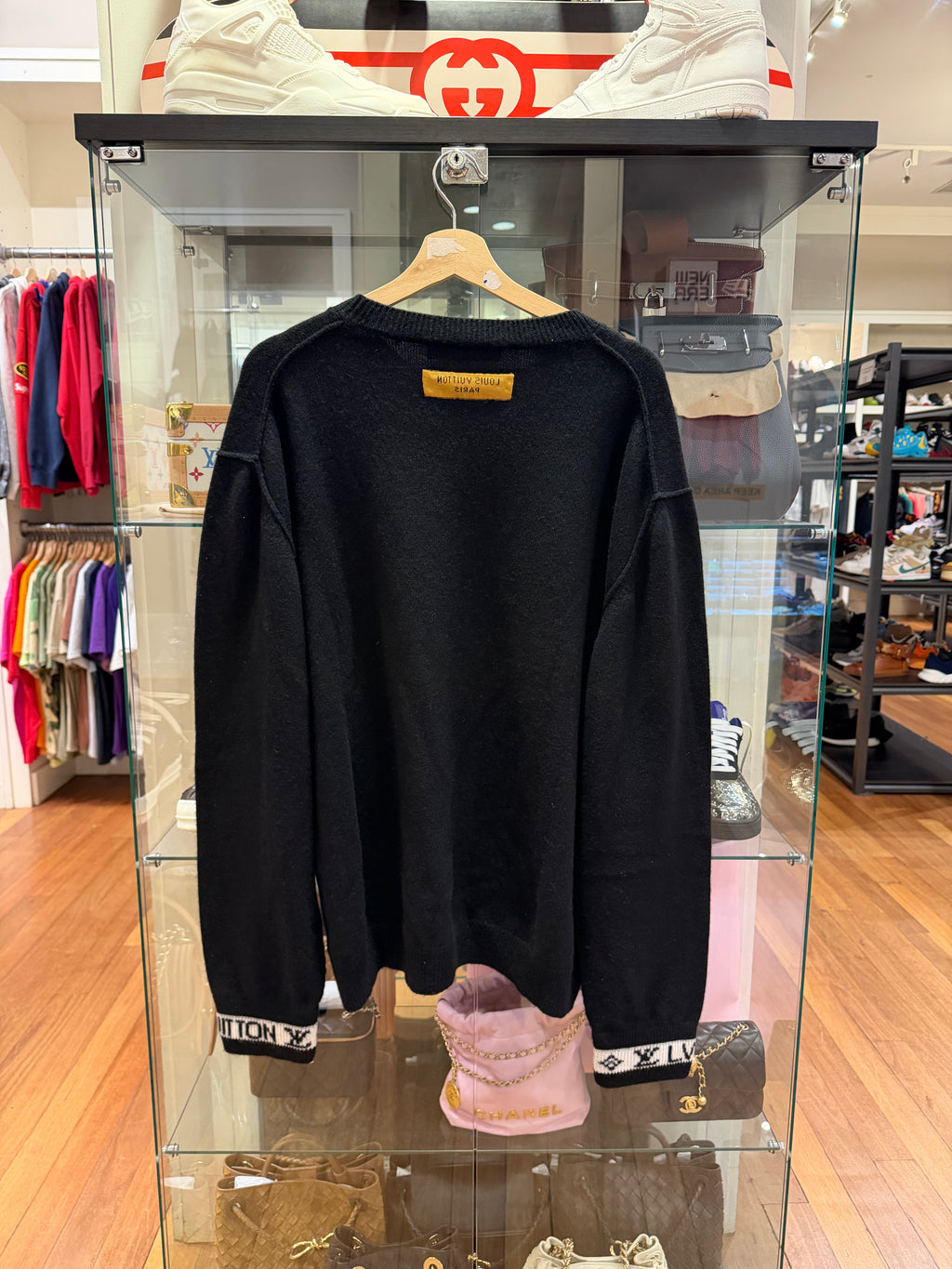 Louis Vuitton Cashmere Knit Cuff Logo Sweater black white