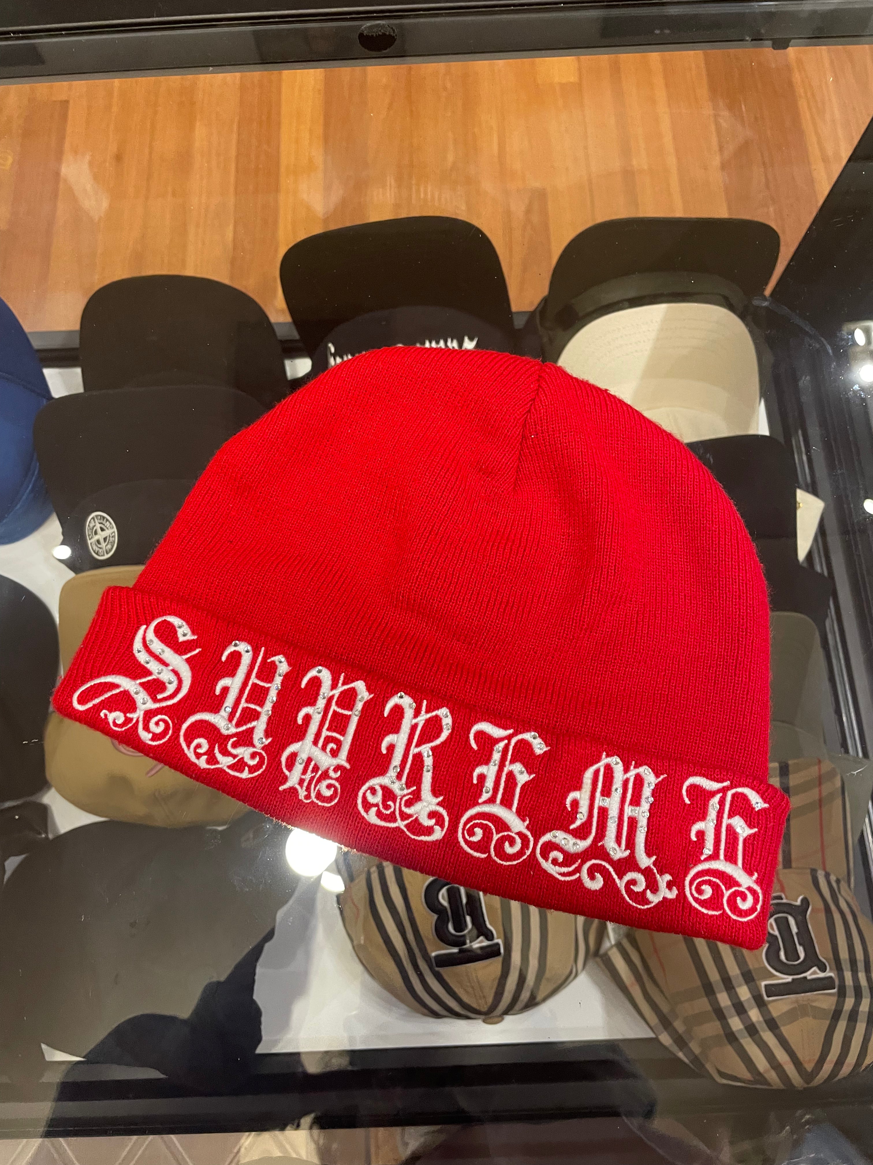 Supreme SS21 Old English Rhinestone Beanie - Red
