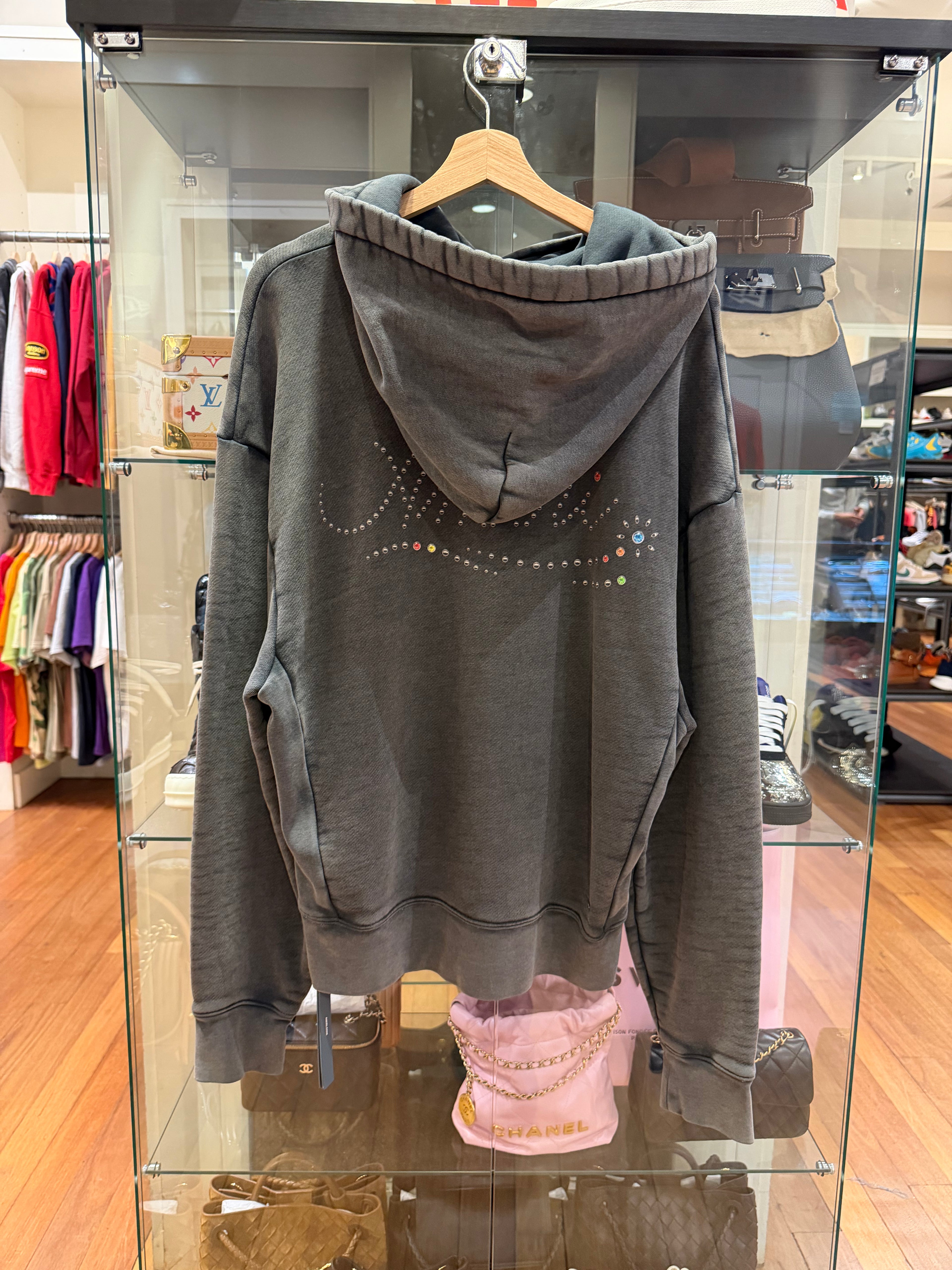 Amiri Rhinestone Hoodie Washed Grey