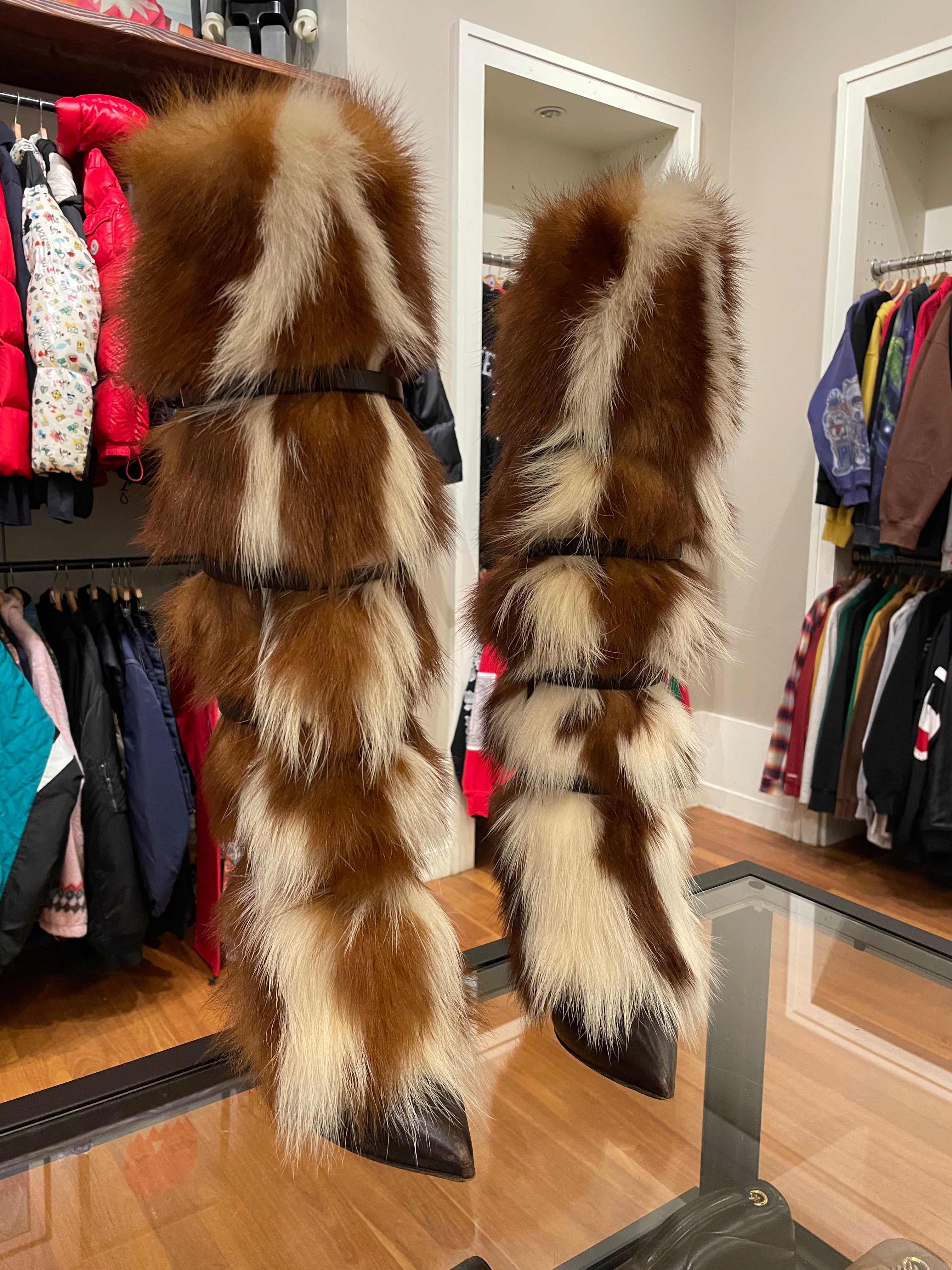 Roberto Cavalli FW06 Genuine Fox Fur Buckle Boot