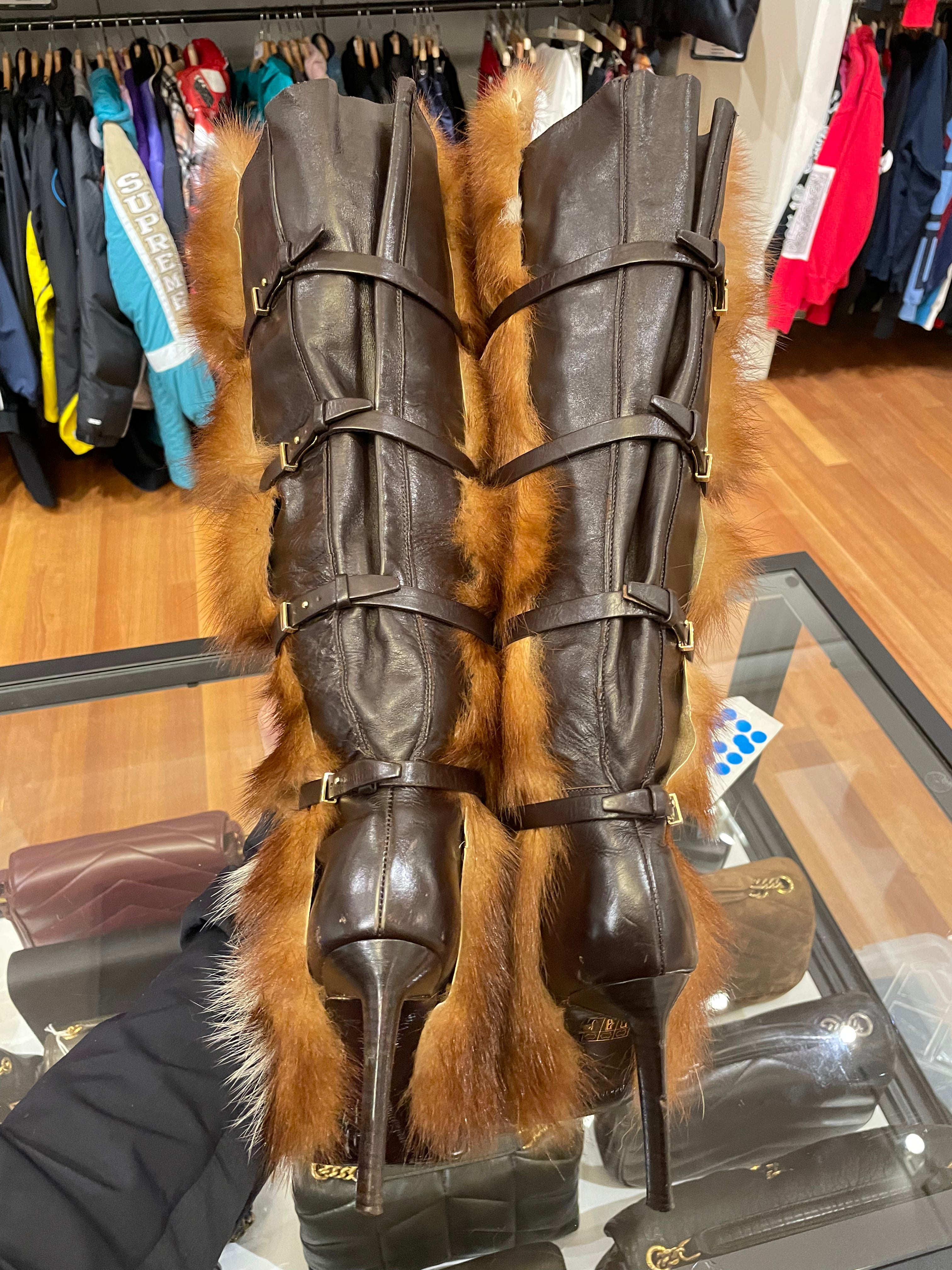 Roberto Cavalli FW06 Genuine Fox Fur Buckle Boot