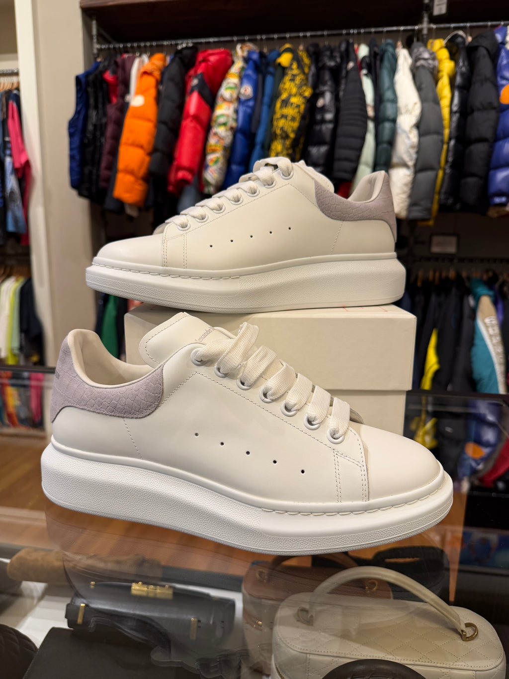 Alexander McQueen Oversized Sneaker - Grey Suede Croc Heel