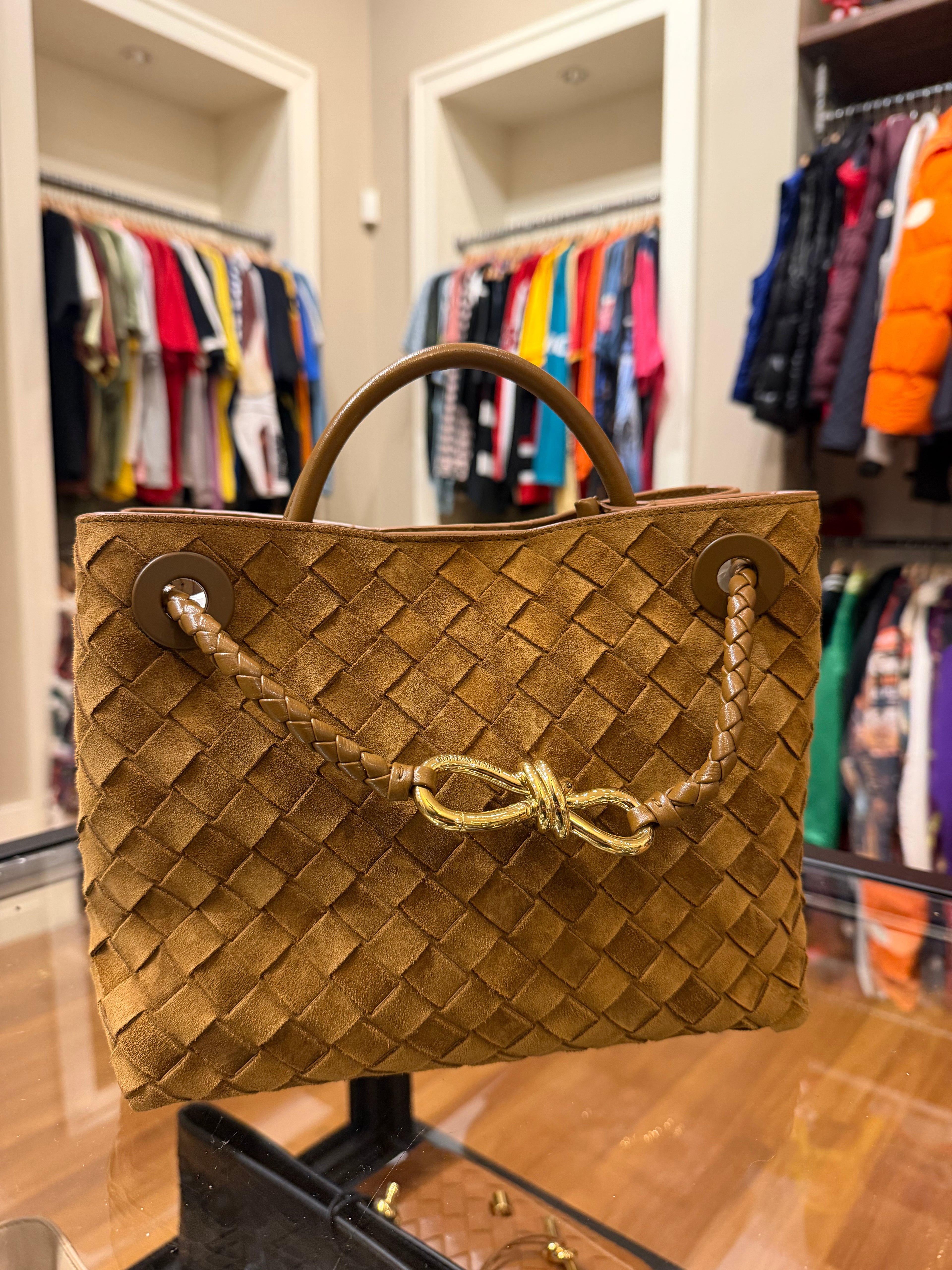 Bottega Veneta Andiamo Intrecciato Suede Shoulder Bag