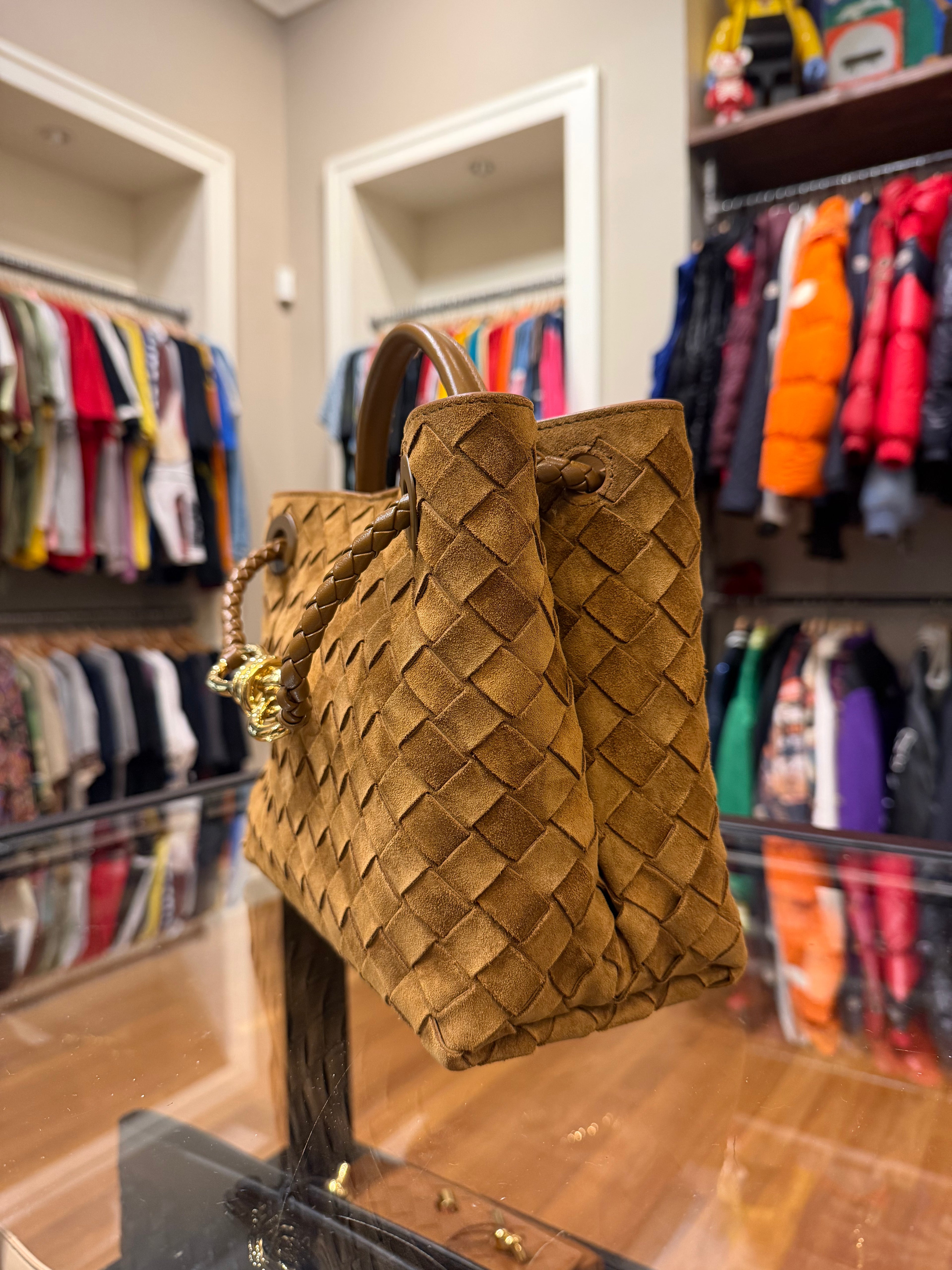 Bottega Veneta Andiamo Intrecciato Suede Shoulder Bag