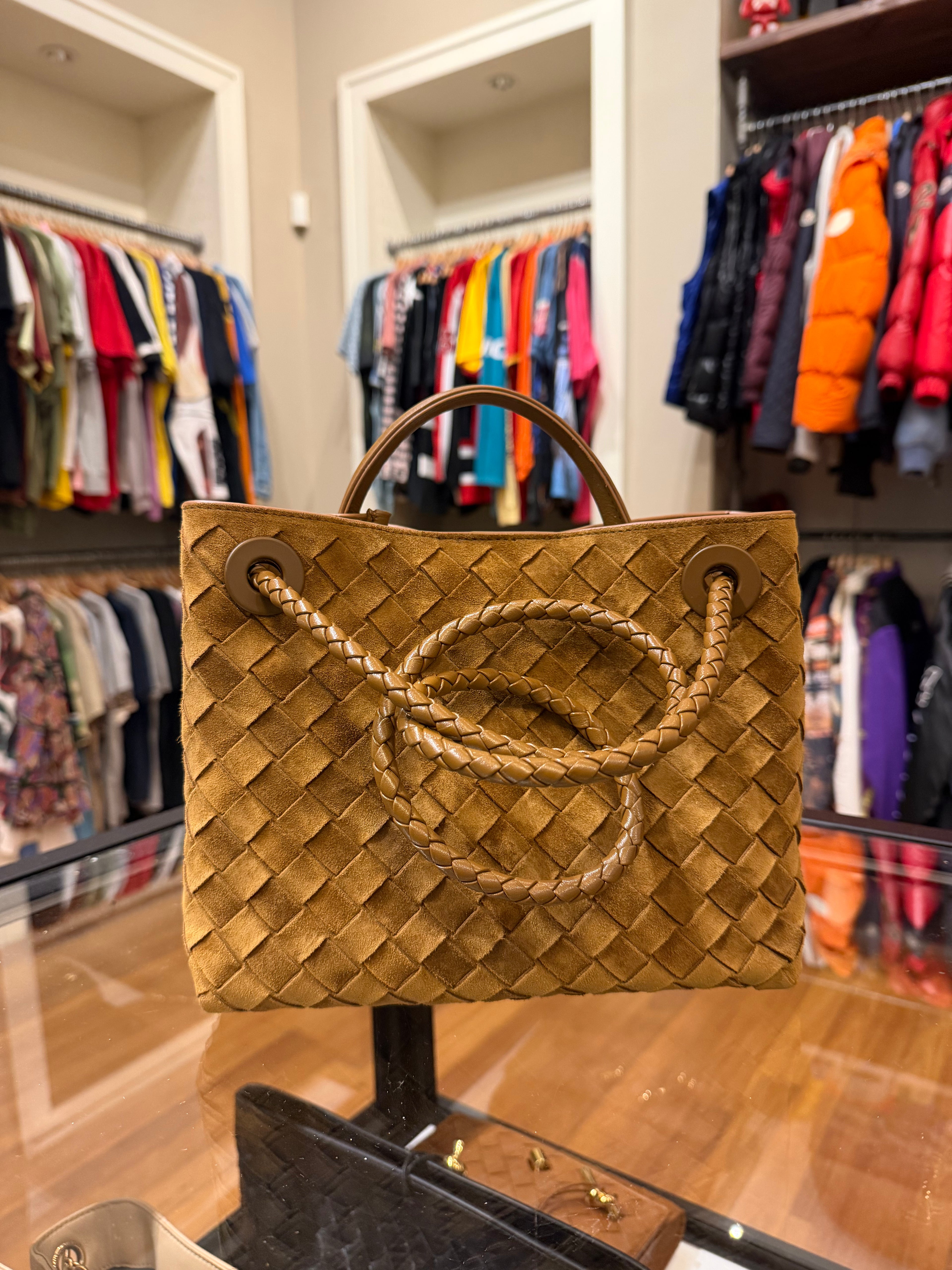 Bottega Veneta Andiamo Intrecciato Suede Shoulder Bag