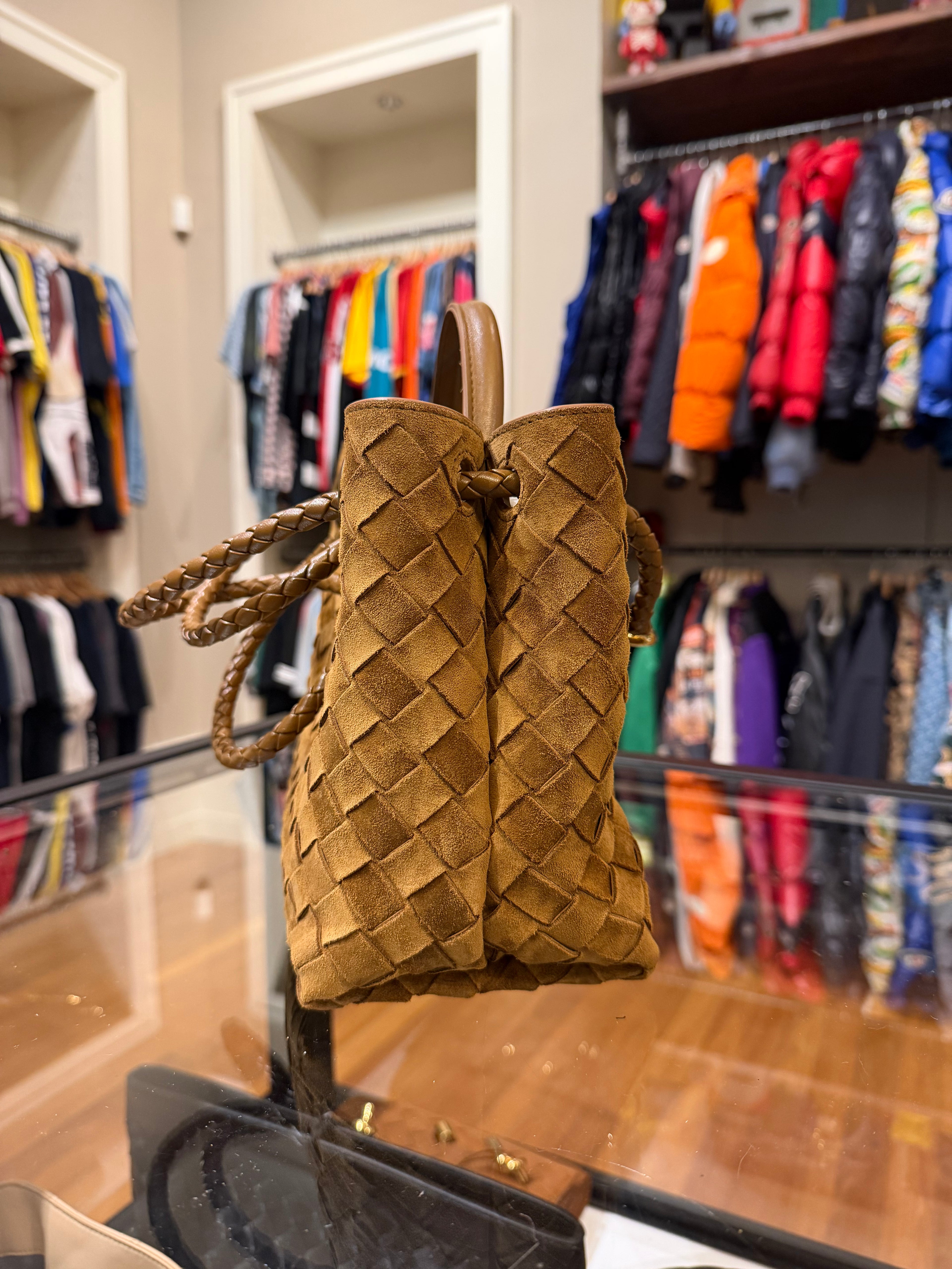 Bottega Veneta Andiamo Intrecciato Suede Shoulder Bag