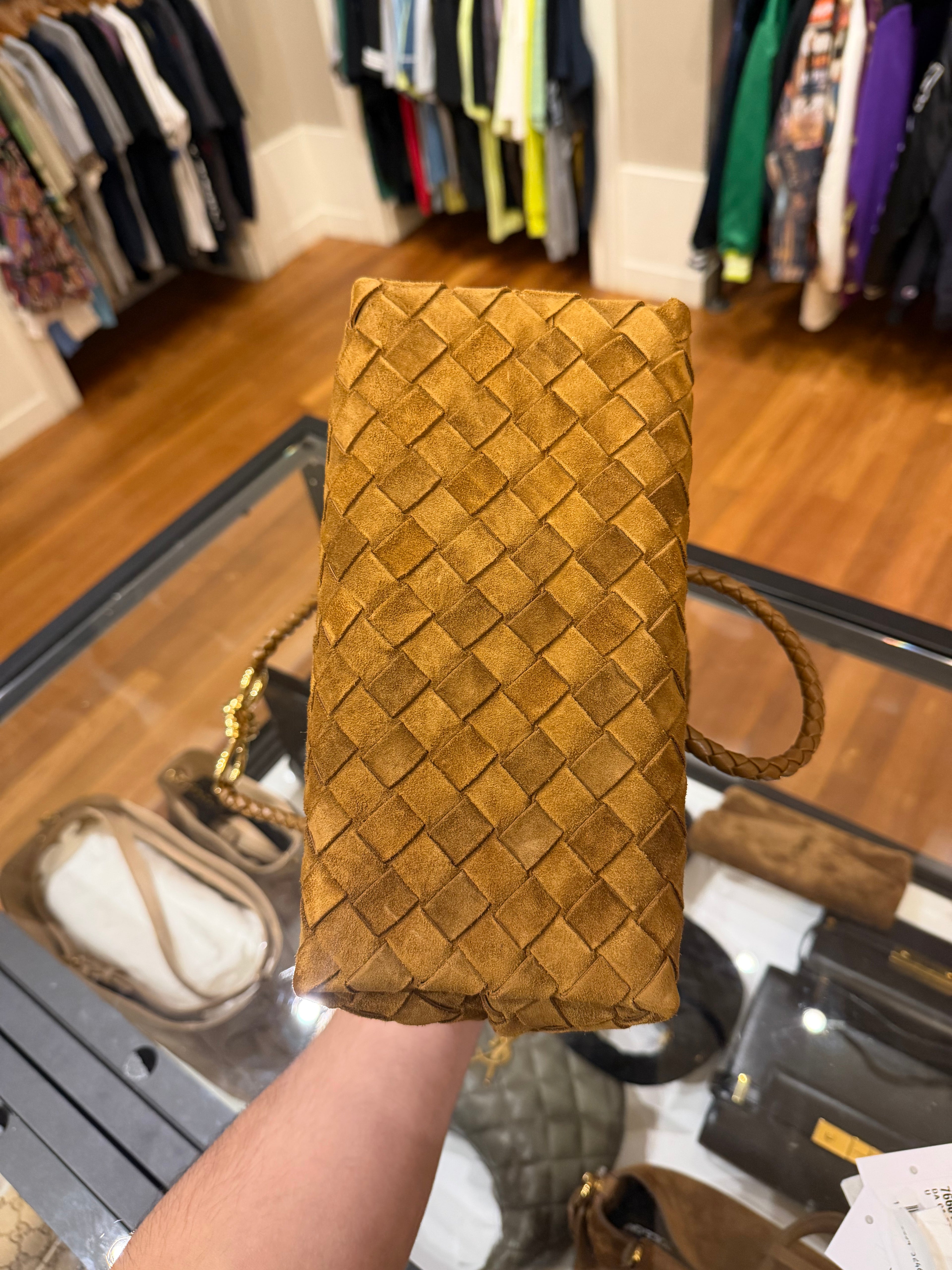 Bottega Veneta Andiamo Intrecciato Suede Shoulder Bag