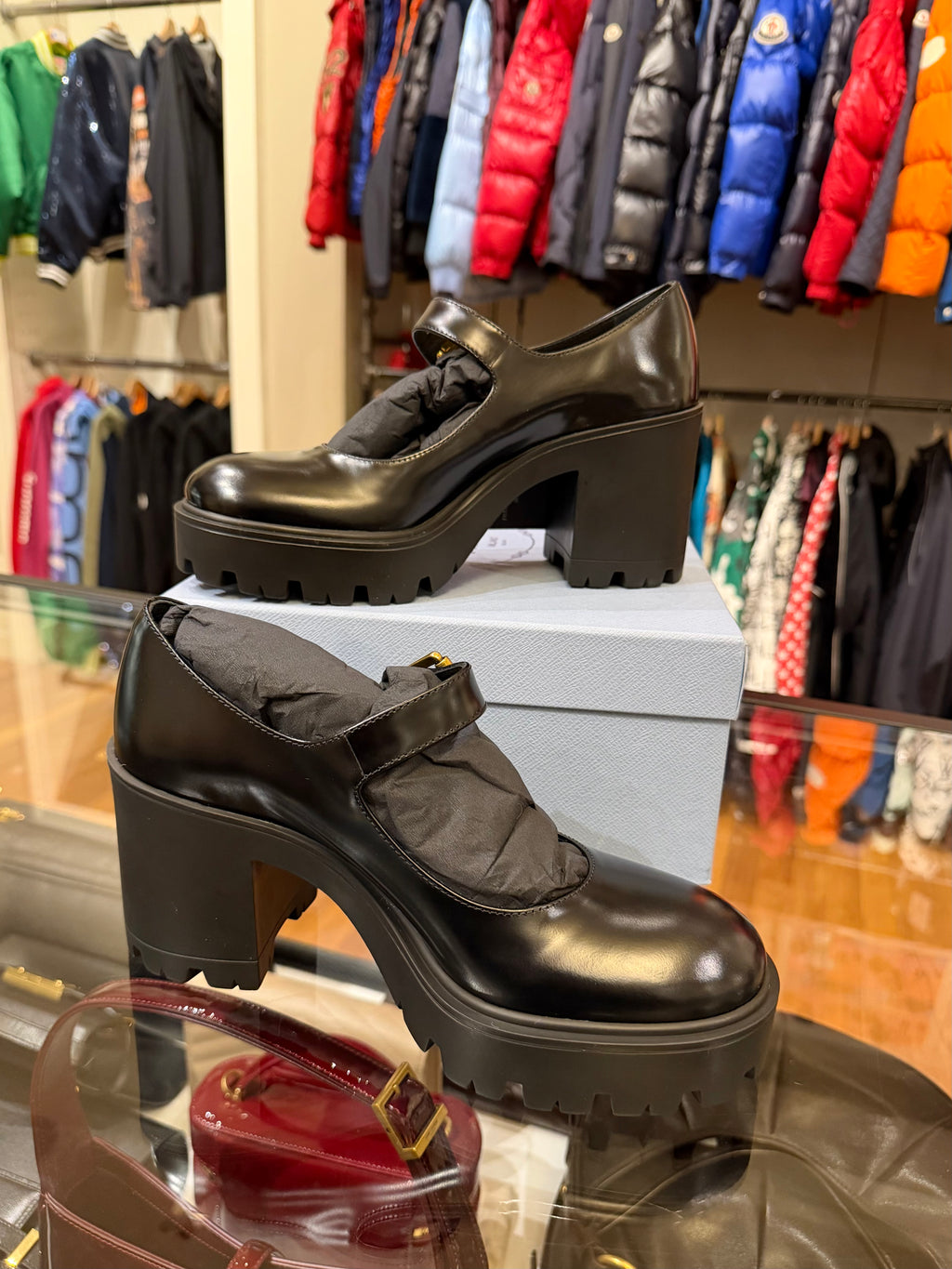 Prada Brushed Leather Mary Jane Pumps